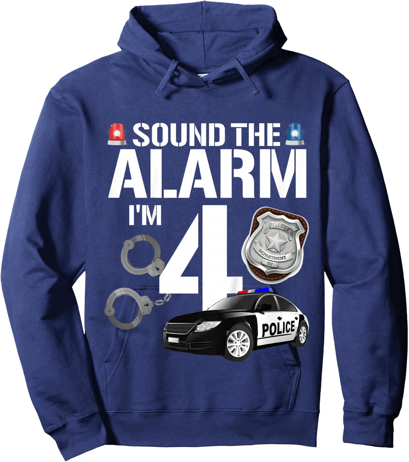 Kids 4 Year Old Police Birthday Officer Cop Car 4th Gift Boy Hoodie - Hoodie | Navy