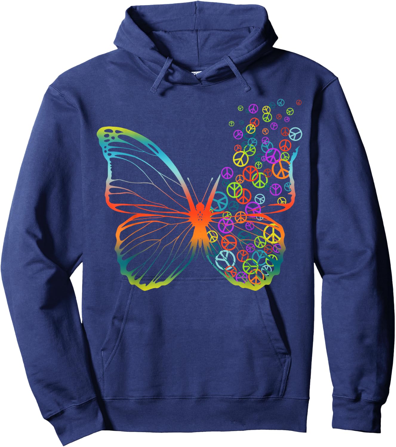 60s 70s Peace Sign Butterfly Tie Dye Peace Love Hippie Hoodie - Hoodie | Navy