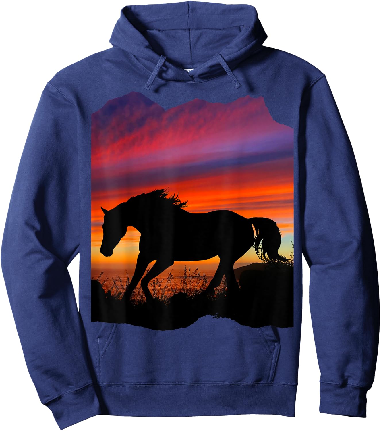 Beautiful Arabian horse sunset silhouette orange purple blue Hoodie - Hoodie | Navy