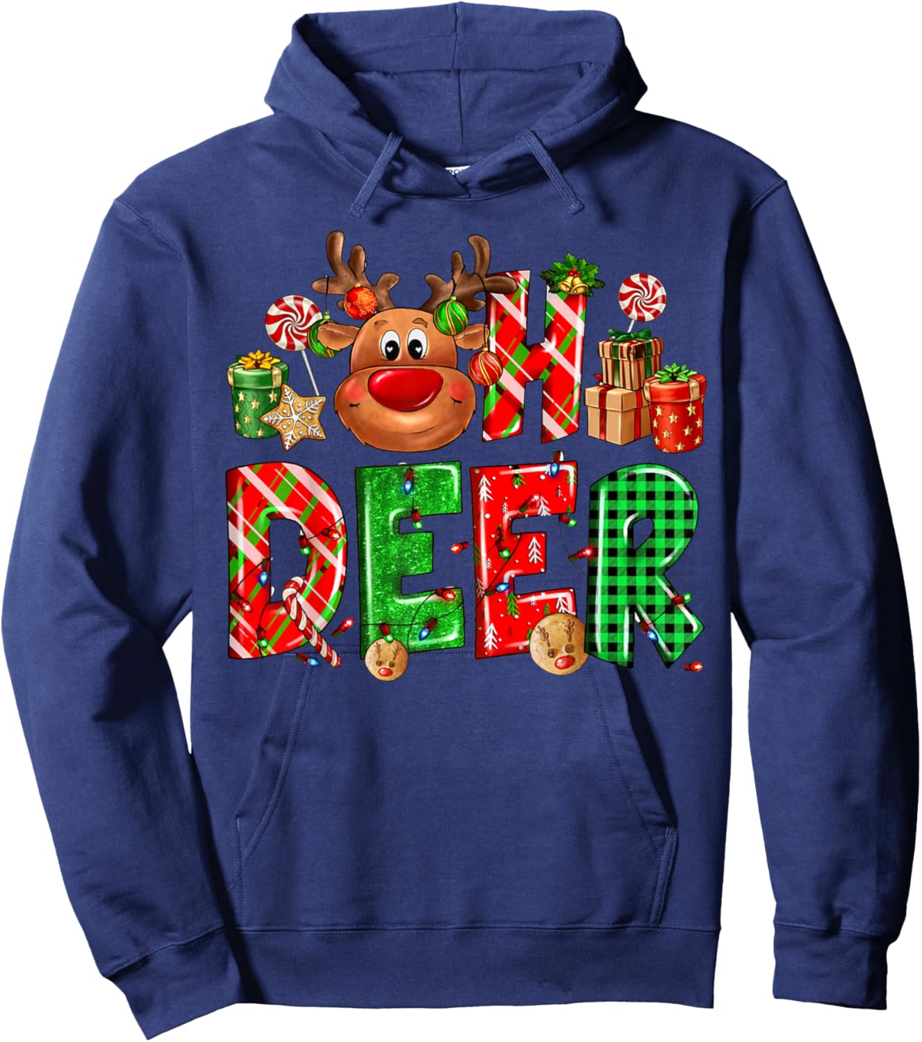 Oh deer Reindeer Merry Christmas Happy New Year Hoodie - Hoodie | Navy