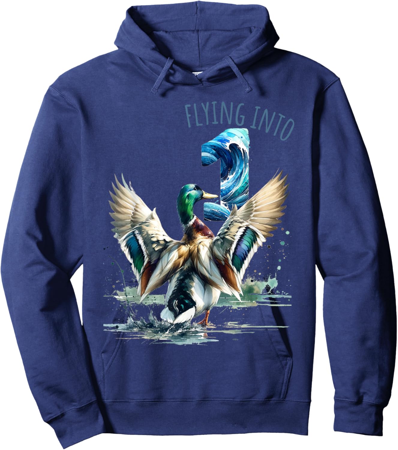 Flying into 1 Duck Hunting 1st Birthday Party 1 Year Old Hoodie - Hoodie | Navy