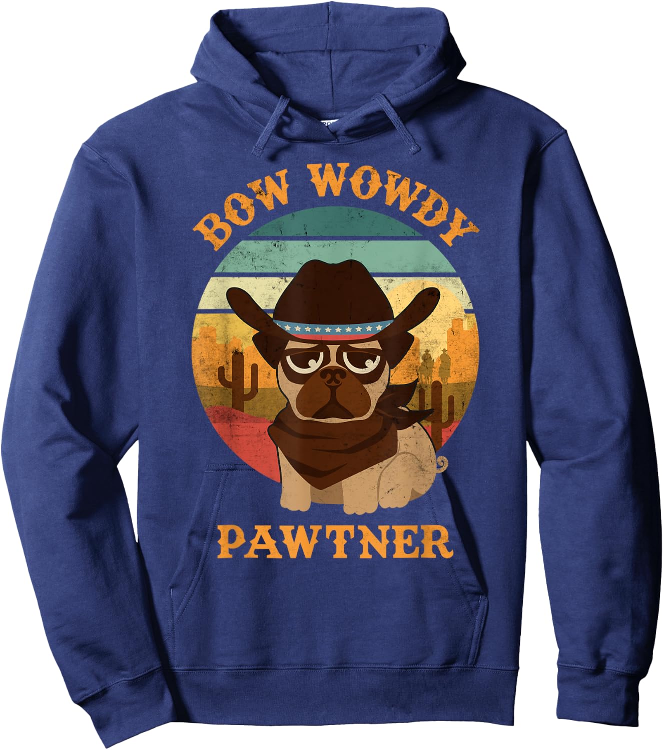 Bow Wowdy Pawtner cute cowboy dog dawg vintage western Hoodie - Hoodie | Navy