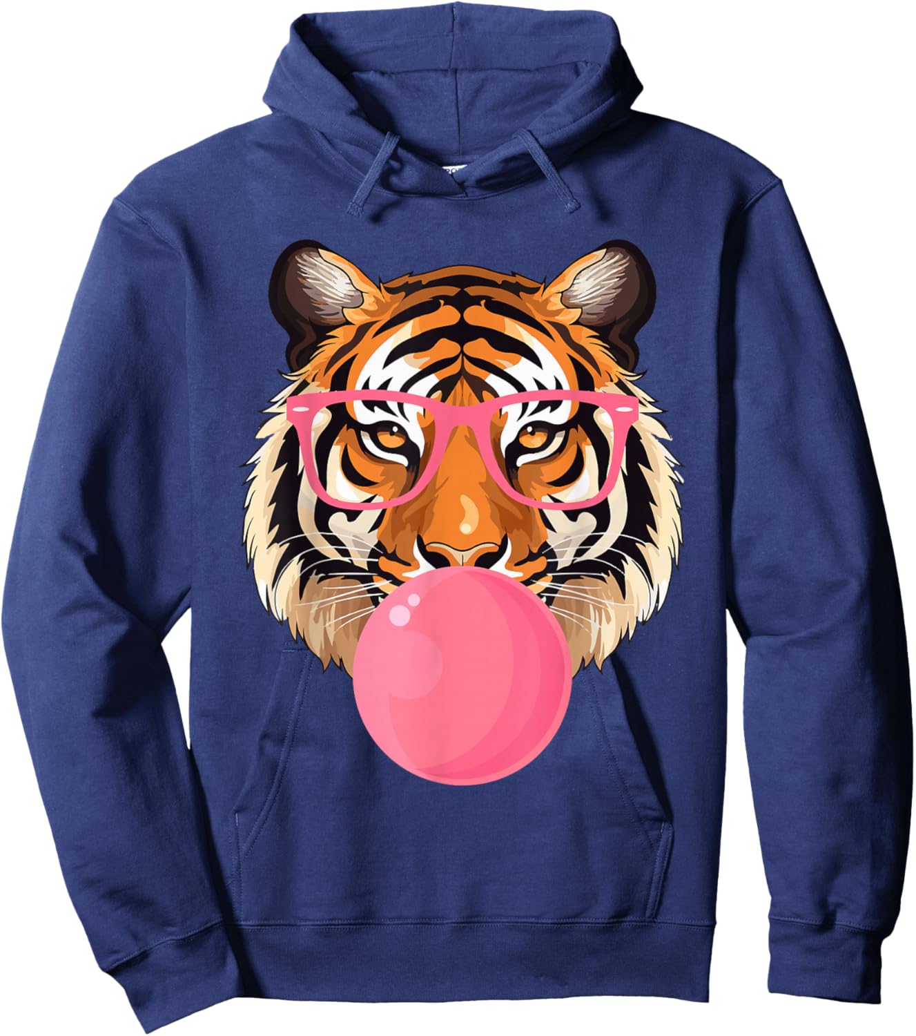 Funny Tiger Glasses Blowing Bubble Gum Cute Tiger Face Hoodie - Hoodie | Navy