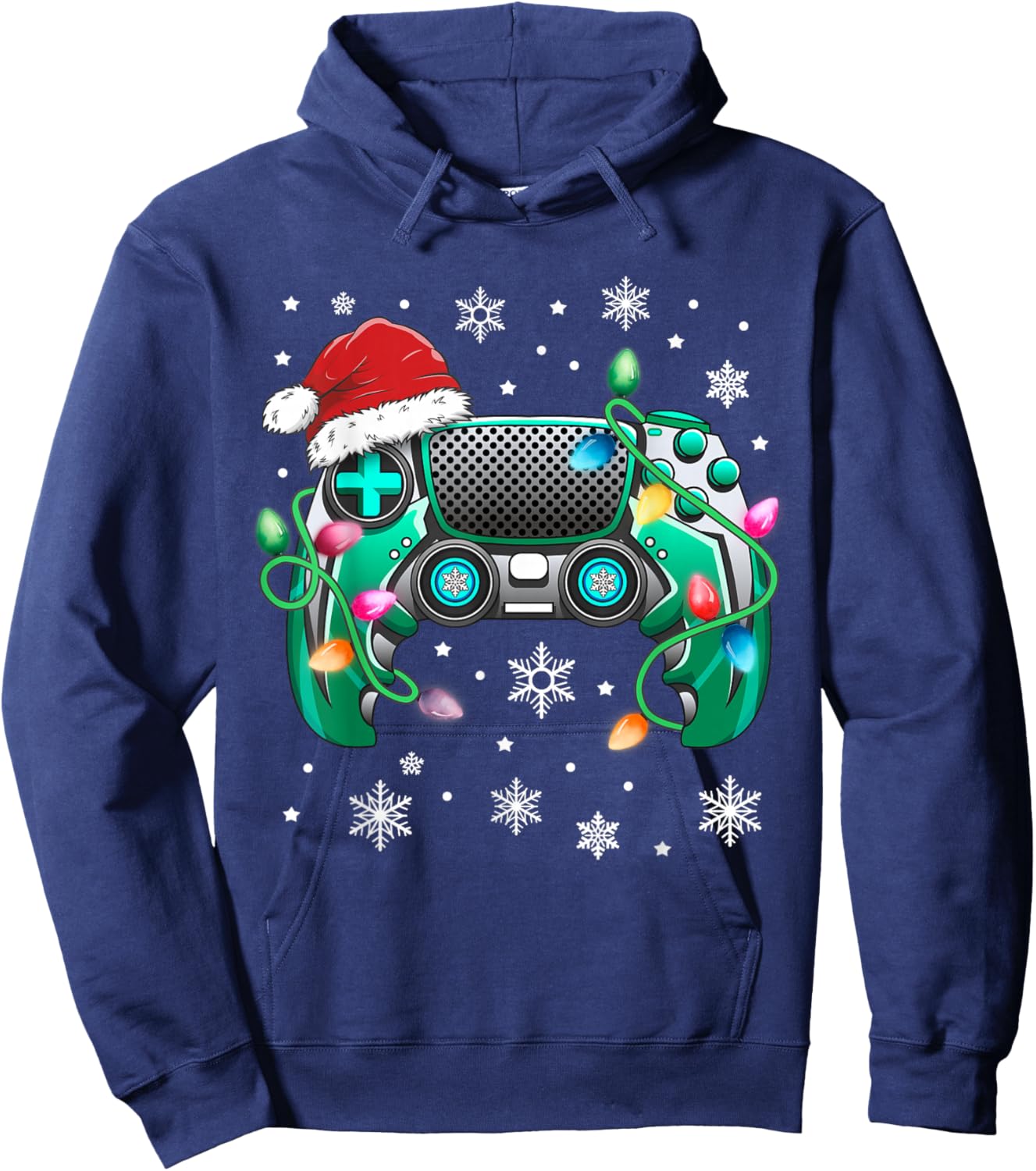 Video Game Controller Christmas Santa Hat Gamer Boys Hoodie - Hoodie | Navy