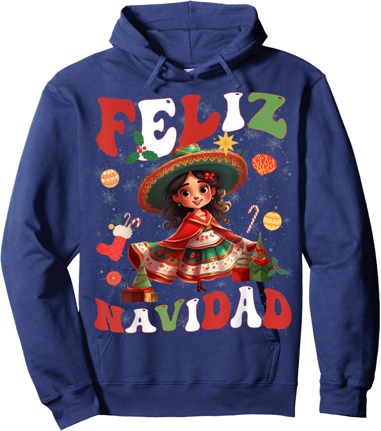 Girls Vintage Feliz Navidad Retro Christmas Spanish Xmas Hoodie - Hoodie | Navy