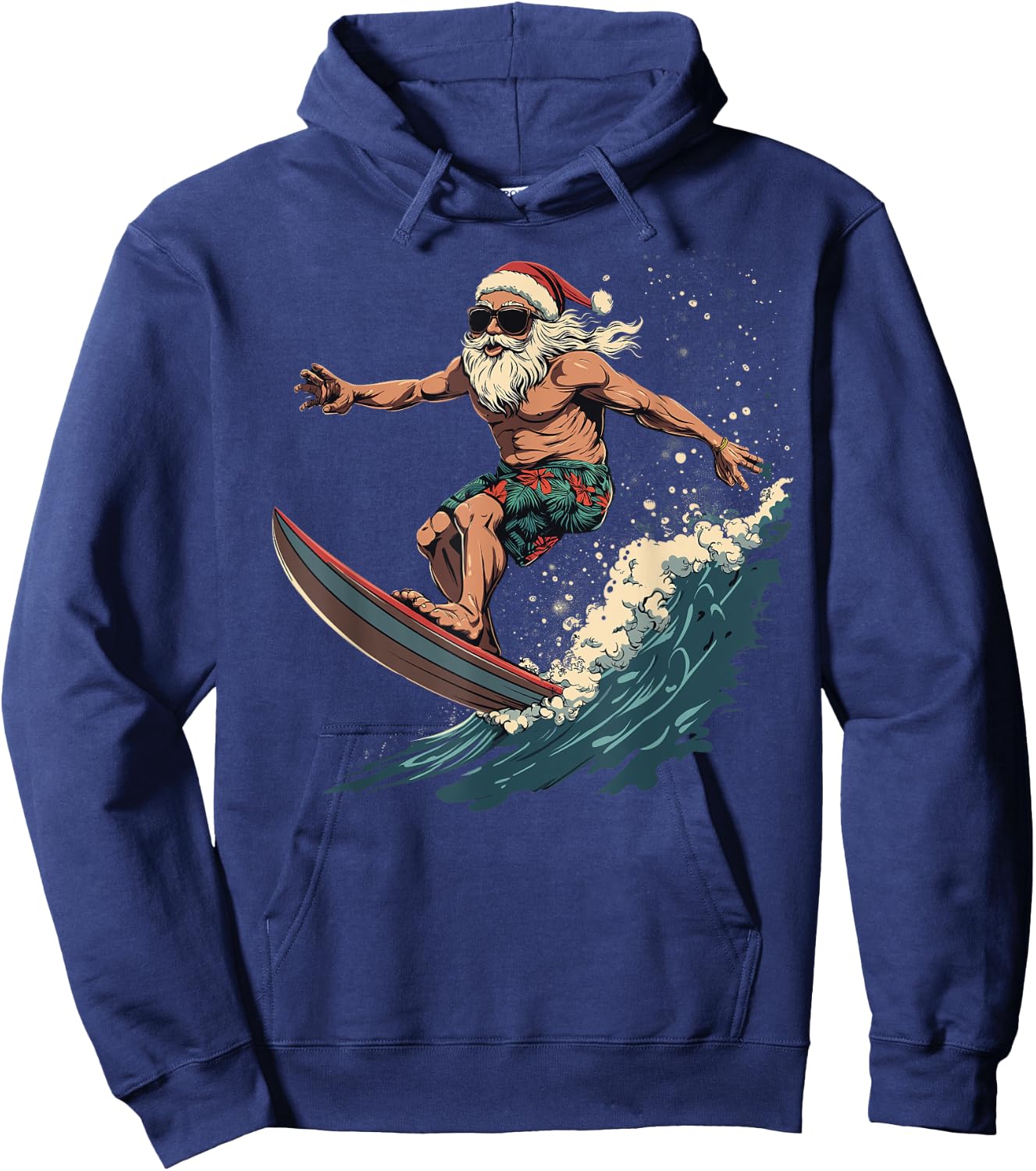 Fun Surfing Santa Hawaii Christmas Waves Surf lover Hoodie - Hoodie | Navy