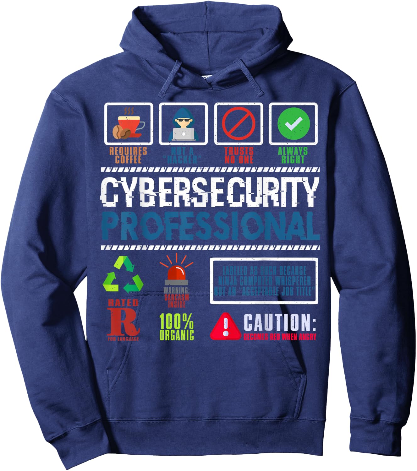 Cybersecurity Prints Cybersecurity Professional Not a Hacker , -Adults, Black, Short Sleeve, , Small Hoodie - Hoodie | Navy