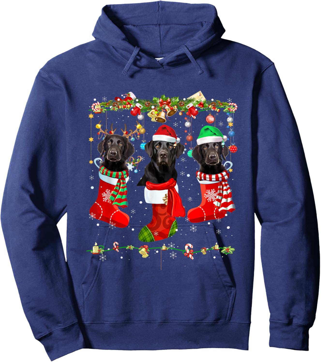 Black Lab Labrador Christmas Socks Funny Xmas Pajama Dog Hoodie - Hoodie | Navy