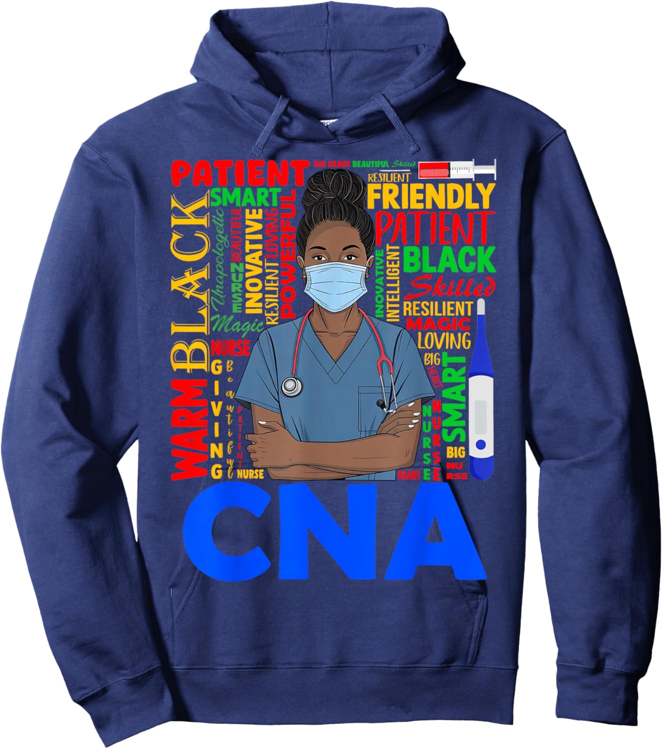 Black Strong Nurse CNA Afro Melanin African American Women Hoodie - Hoodie | Navy