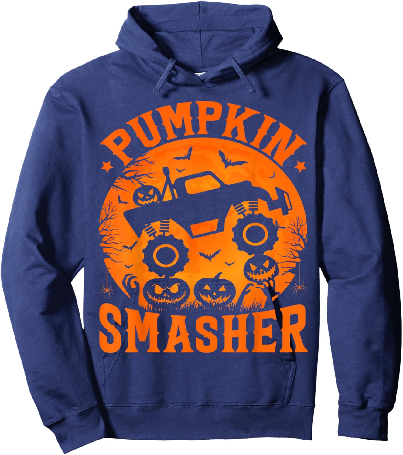 Pumpkin Smasher Halloween Kids Monster Truck Halloween Boy Hoodie - Hoodie | Navy