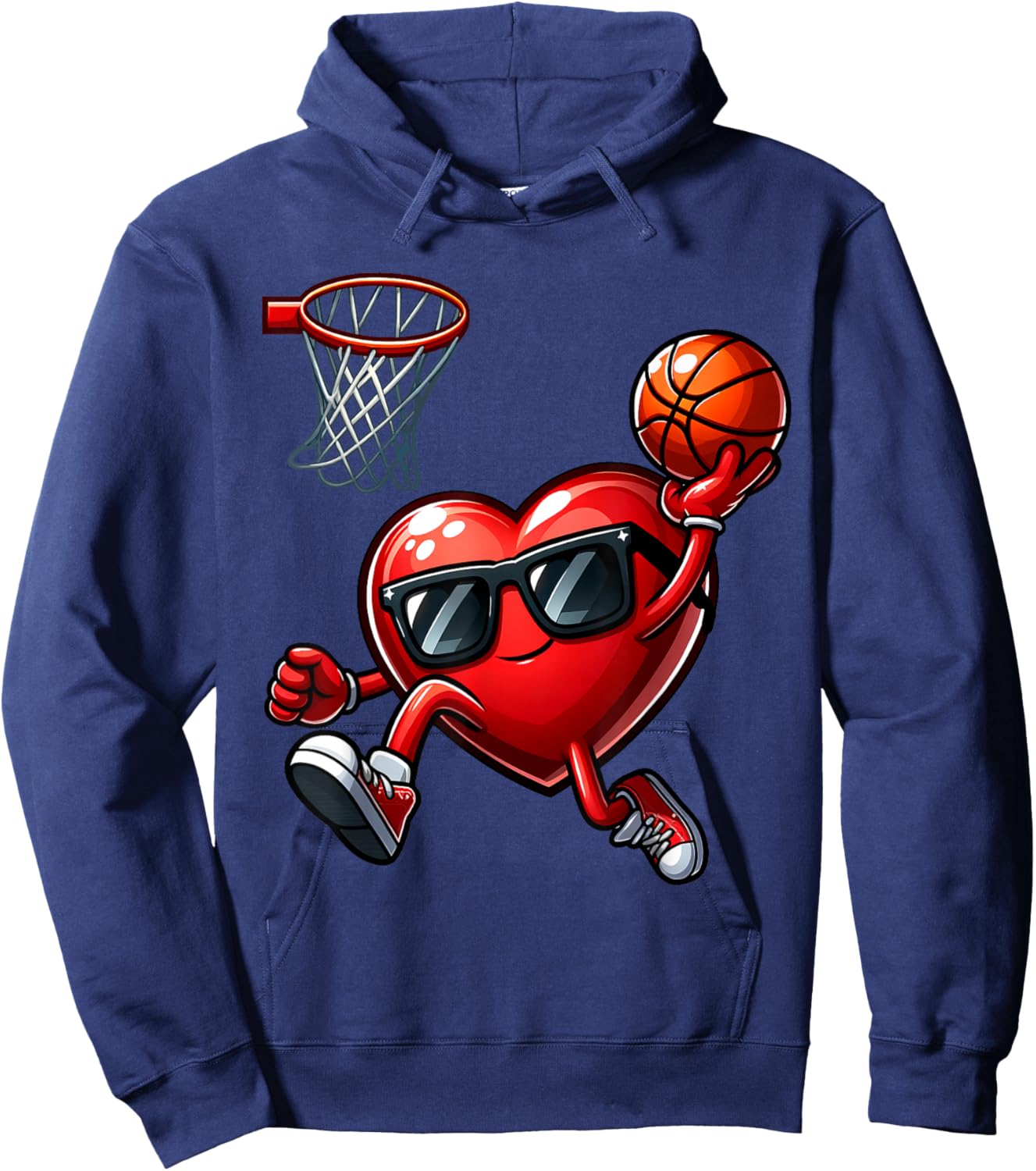 Funny Heart Dunking Basketball Valentines Day Boys Kids Hoodie - Hoodie | Navy