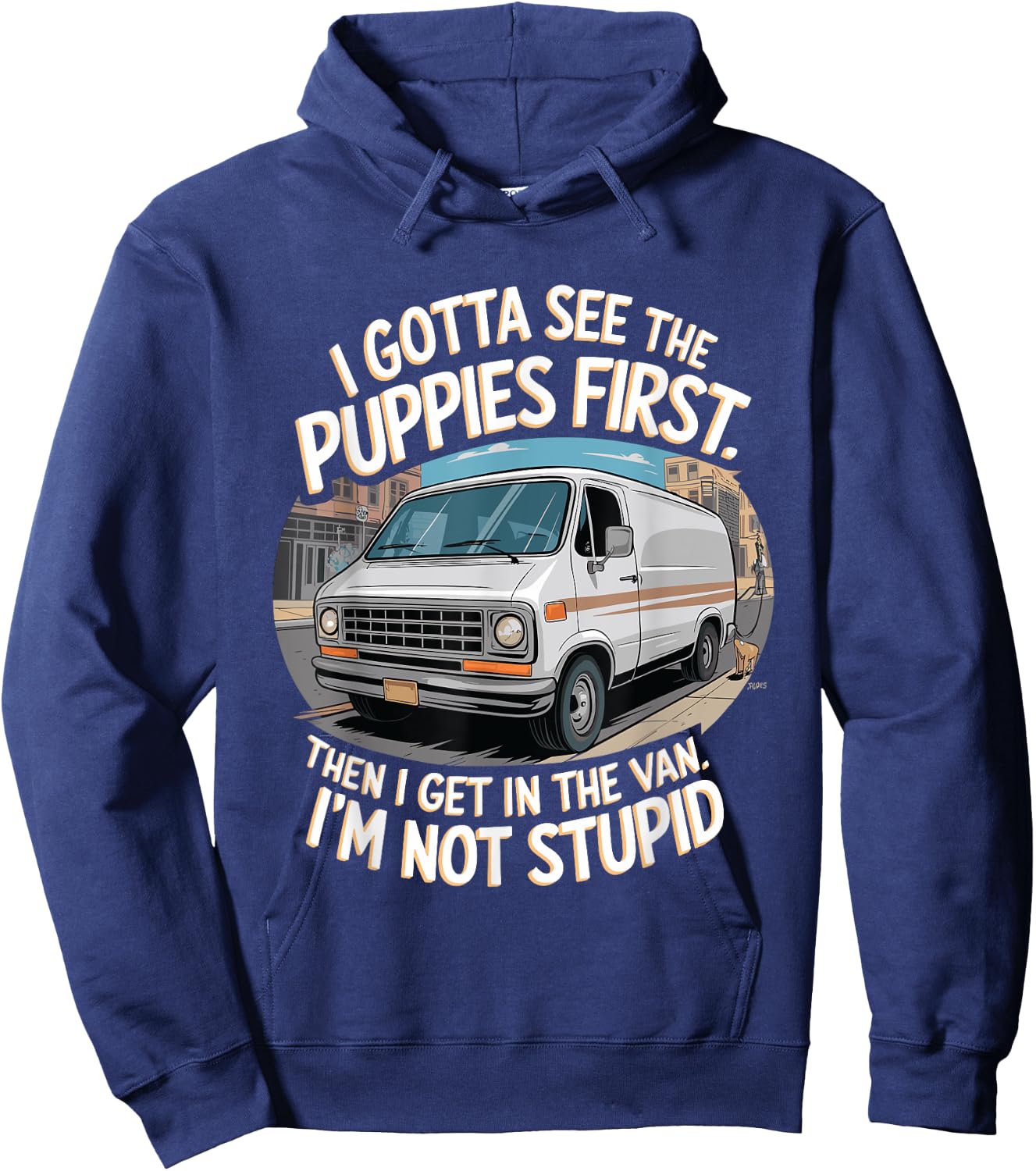 Funny Puppy and Van Design for Dog Lovers and Humor Fans Women Hoodie - Hoodie | Navy