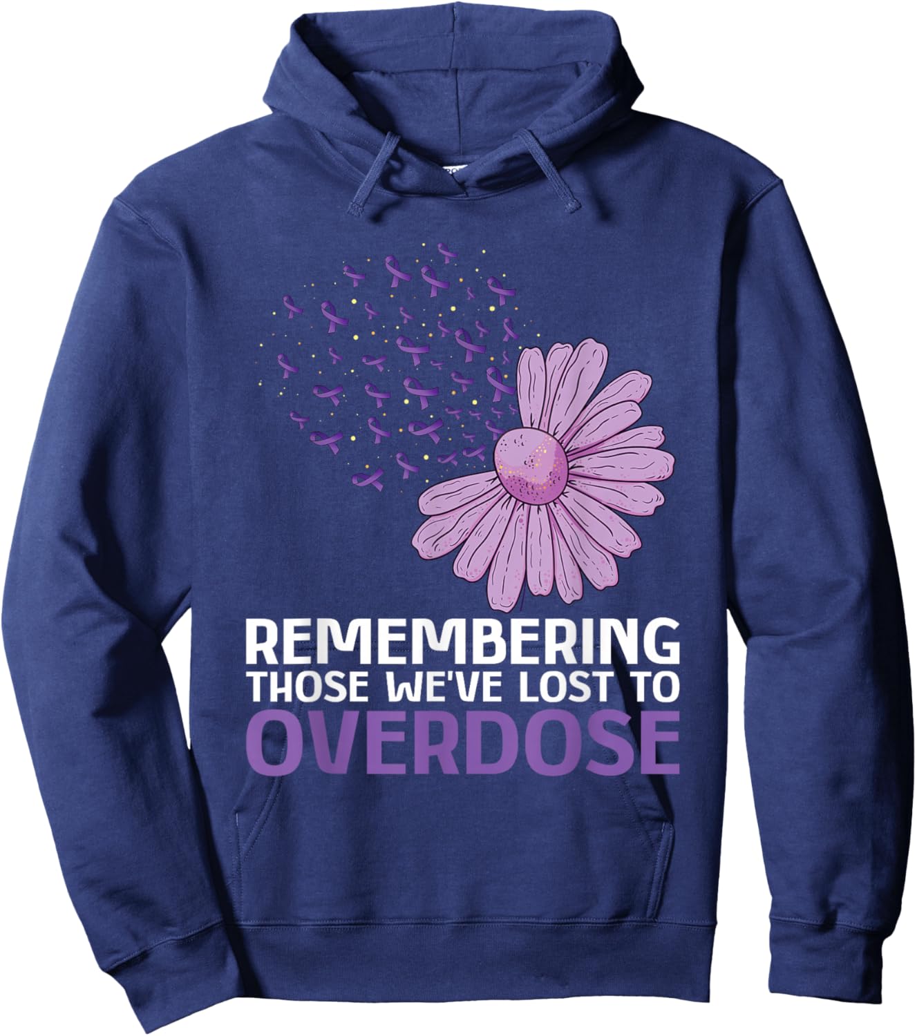 Overcome Drug Addiction And Overdose Awareness Purple Ribbon Sunflower - Women's Classic Fit Black Small Hoodie - Hoodie | Navy