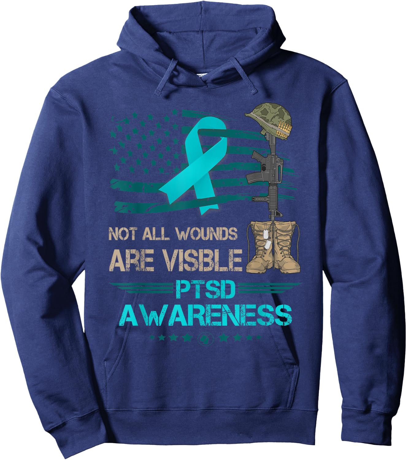 Patriotic Military PTSD Awareness Veterans Suuport Hoodie - Hoodie | Navy