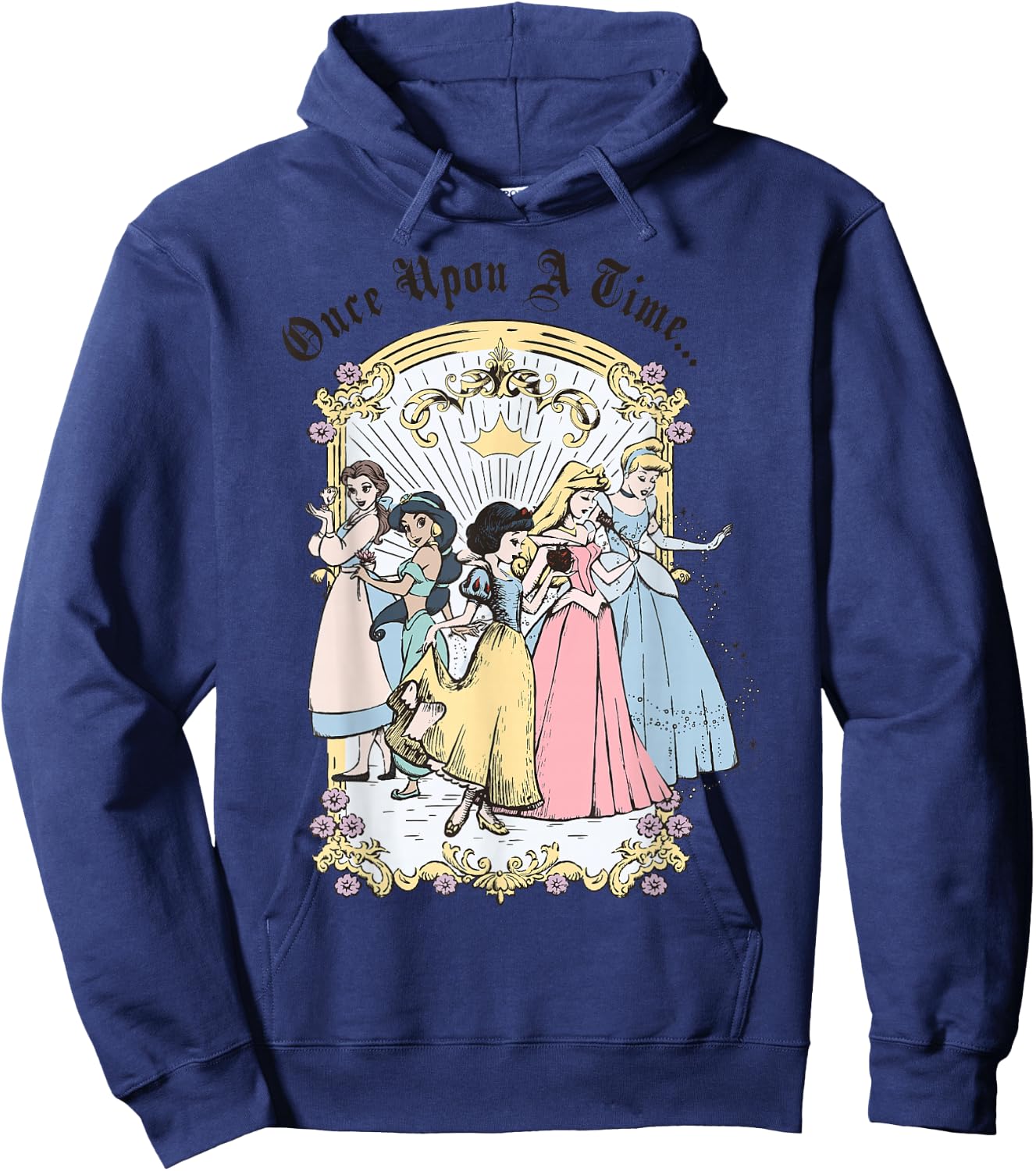 Disney Princess Once Upon A Time Vintage Cartoon , White, Small Hoodie - Hoodie | Navy