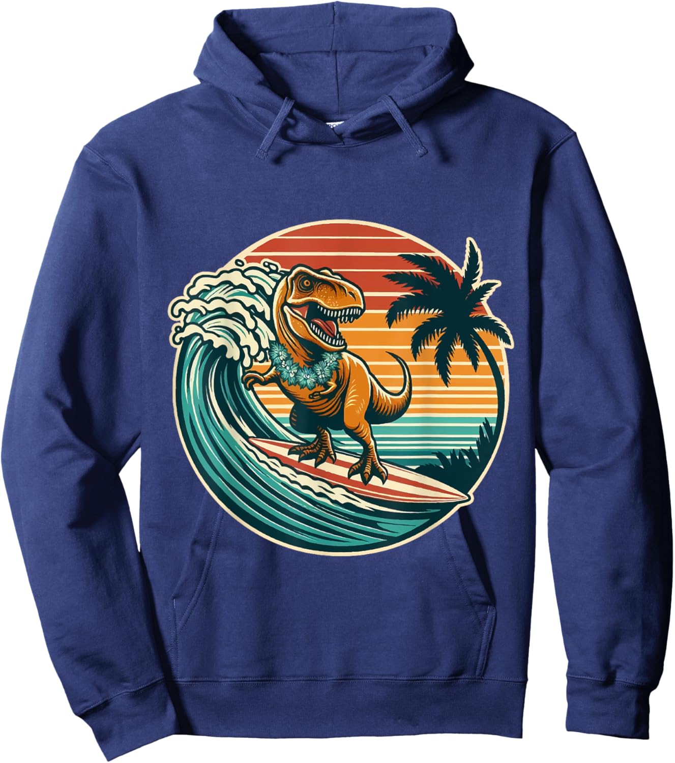 Surfing Trex Hawaiian Dinosaur Surfboard Retro Surf Lovers Hoodie - Hoodie | Navy