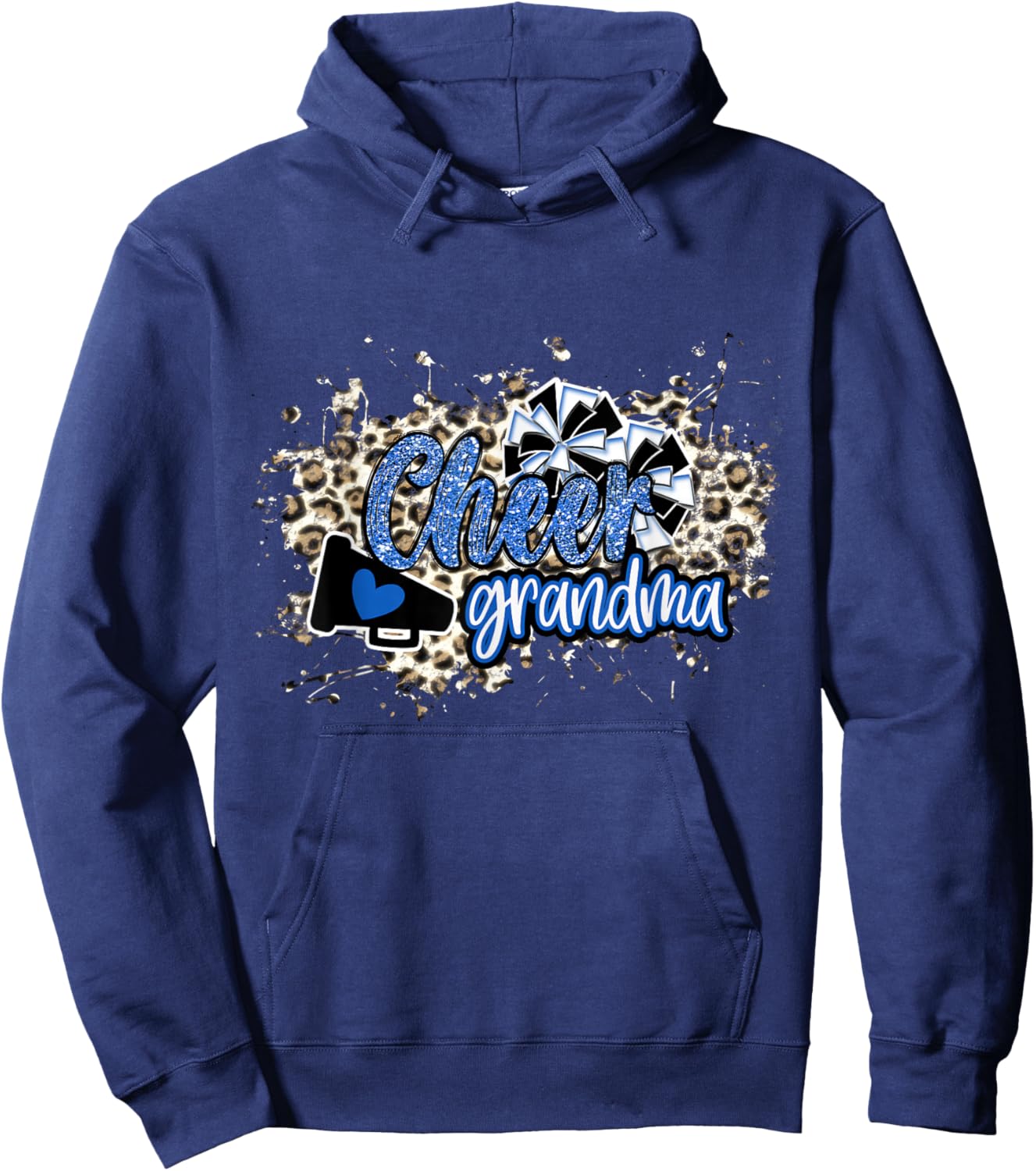 Cheer Grandma Shirt, Megaphone Blue Leopard Cheetah Print Hoodie - Hoodie | Navy