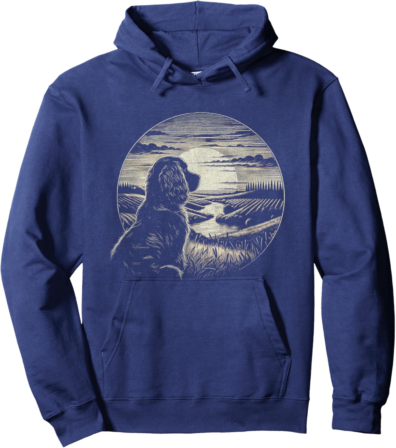 Vintage Boykin Spaniel Dog Retro Sunset Scene Art Design Hoodie - Hoodie | Navy