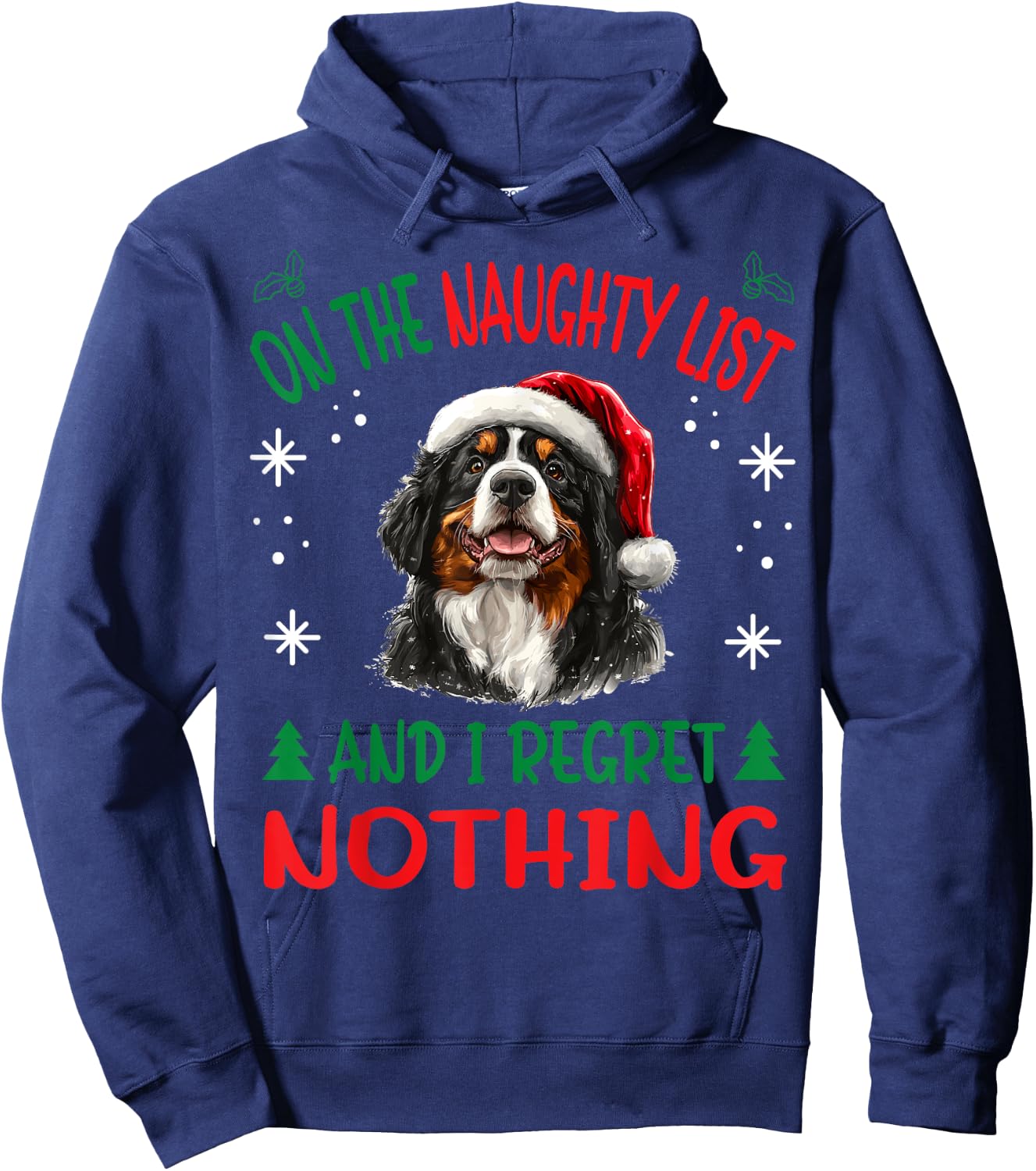 Bernese Mountain Christmas Dog Breed Designs -Adults, Kids - Black, Small - Short Sleeve - Christmas, Cute - Winter Hoodie - Hoodie | Navy