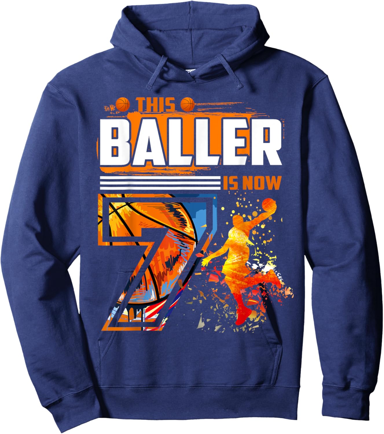 This Baller Is Now 7 Cool Basketball 7th birthday 7 yrs Old Hoodie - Hoodie | Navy