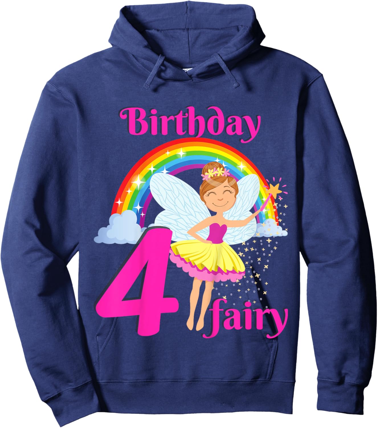 Kids Fairy Birthday Party 4 years old Fairy Birthday Party Theme Hoodie - Hoodie | Navy