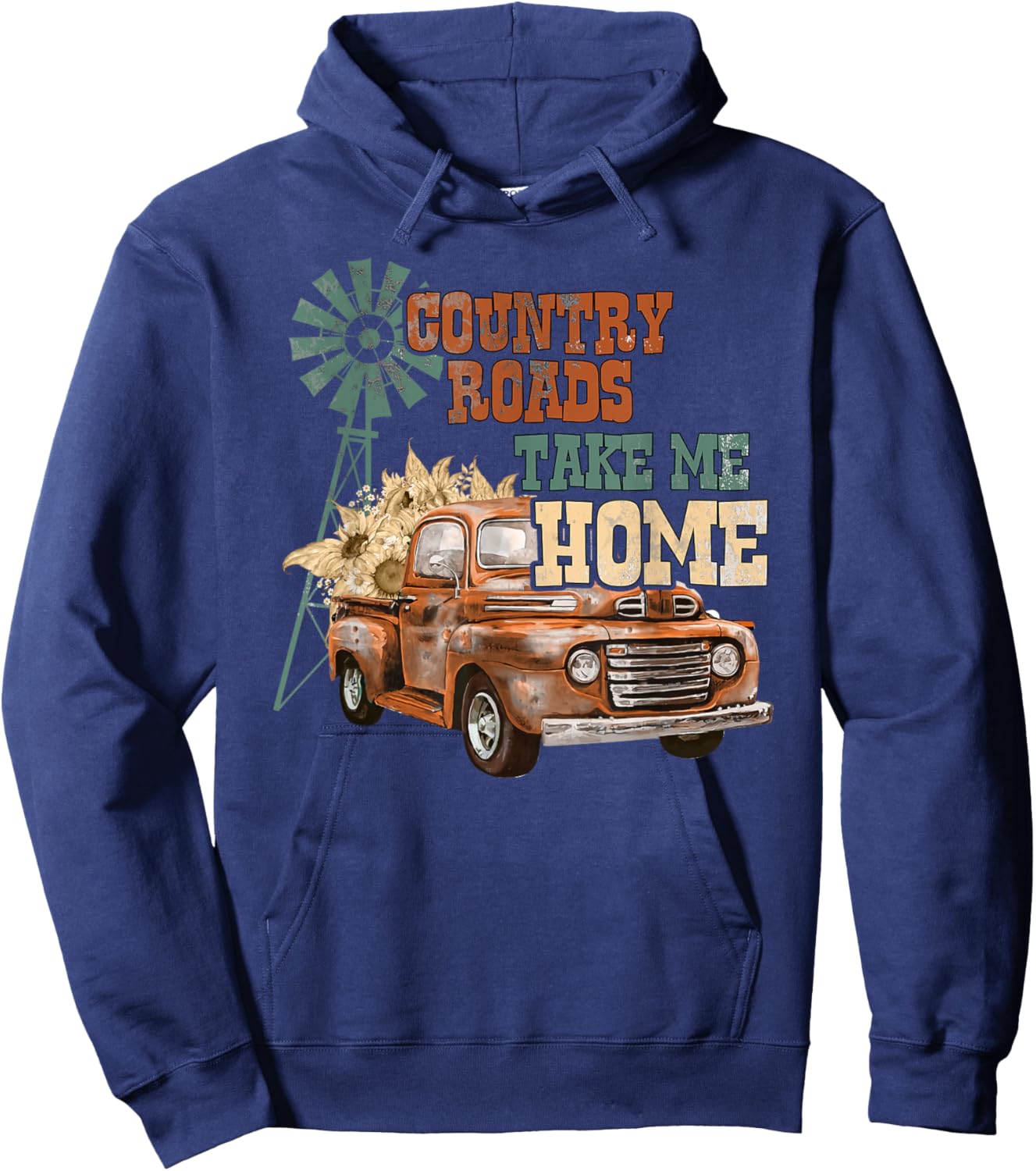 Country Roads Take Me Home - Southern Backroad Truck Style Hoodie - Hoodie | Navy