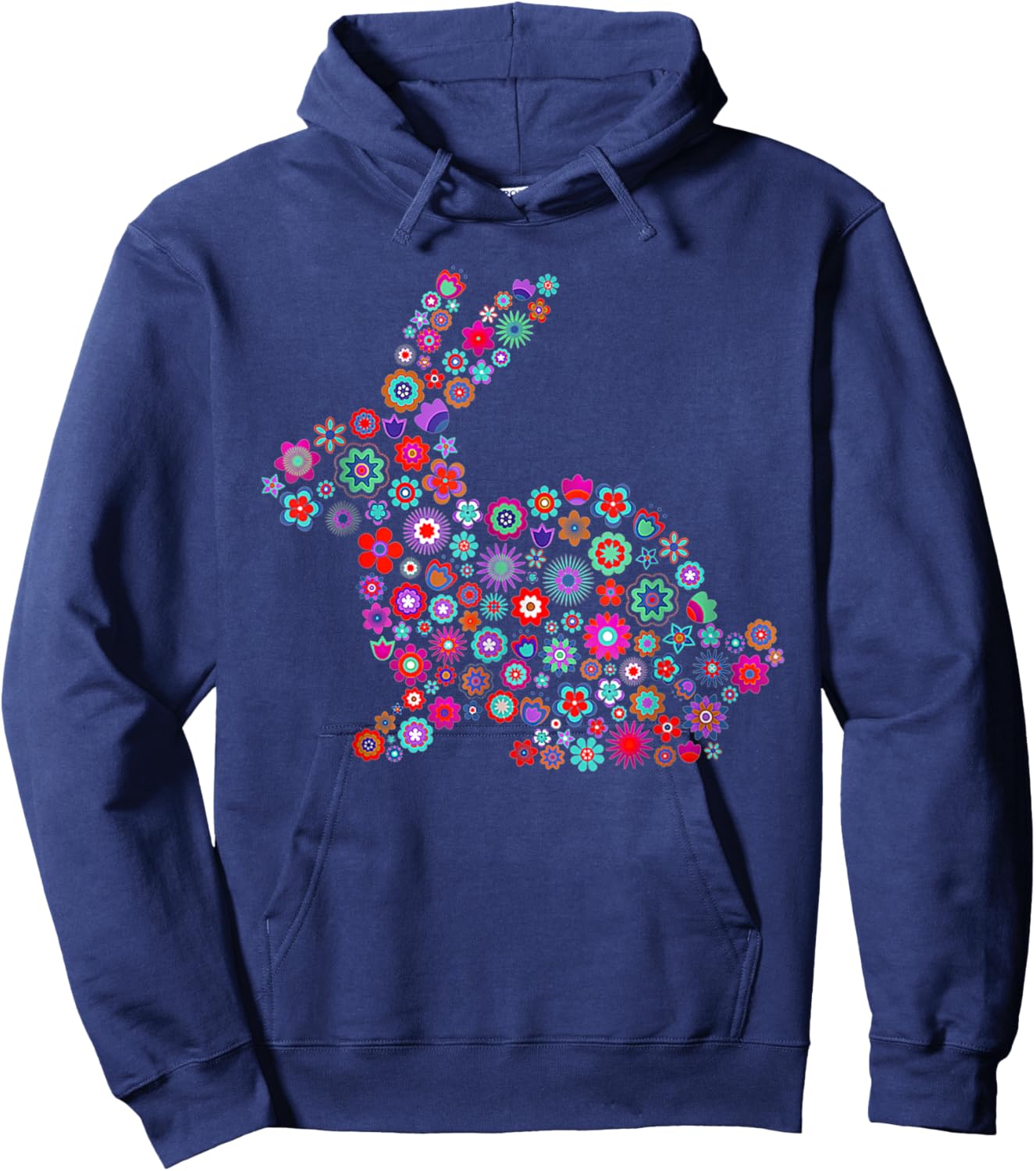 Floral Easter Bunny Women Girls Spring Flowers Rabbit Hoodie - Hoodie | Navy