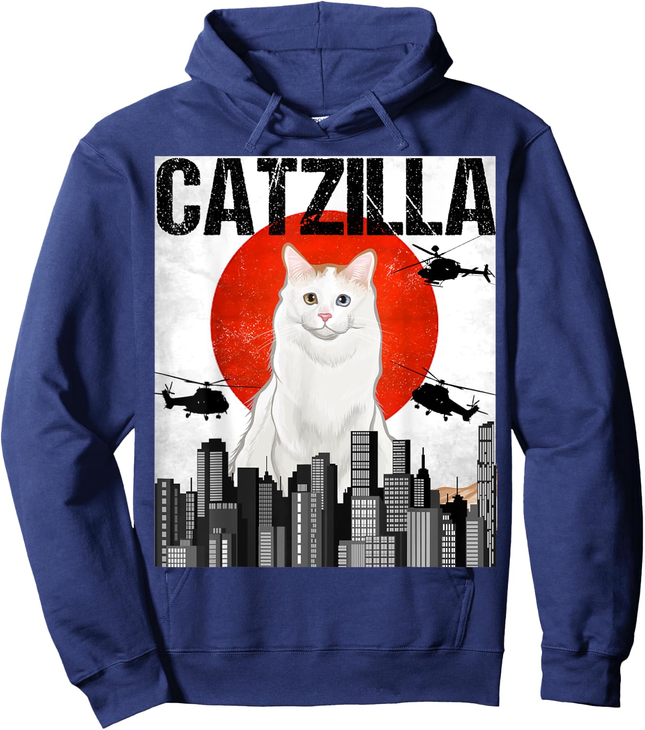 Funny Vintage Japanese Catzilla Turkish Van Cat Men Women Kids Hoodie - Hoodie | Navy