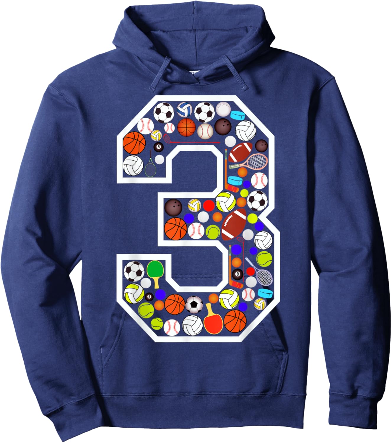 Kids 3rd Birthday Sports Big Number Three 3 Year Old Boy Hoodie - Hoodie | Navy