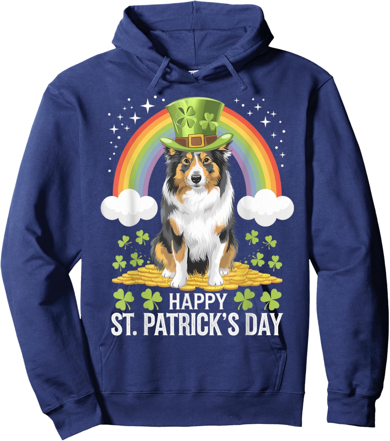 Sheltie on Shetland Sheepdog Dog St Patricks Day Hoodie - Hoodie | Navy