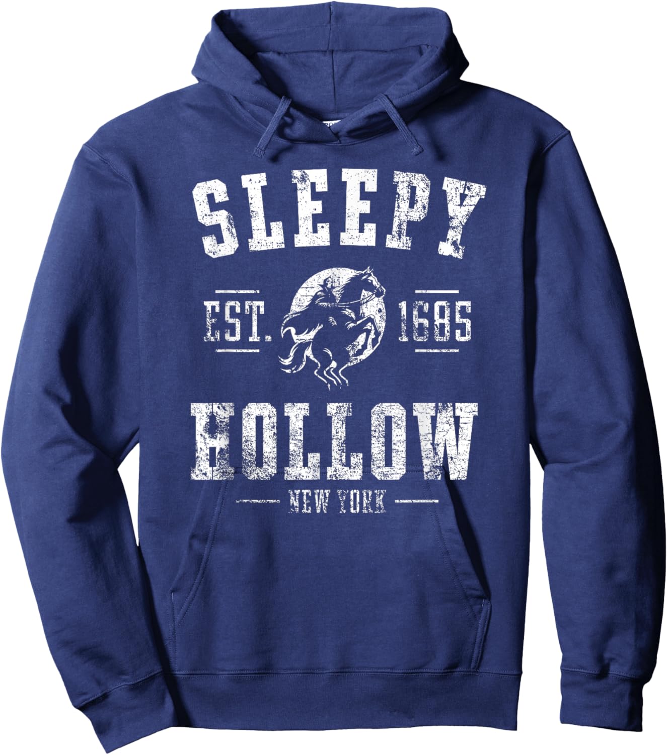 Sleepy Hollow New York Est. 1685 Horseman Distressed Print Hoodie - Hoodie | Navy