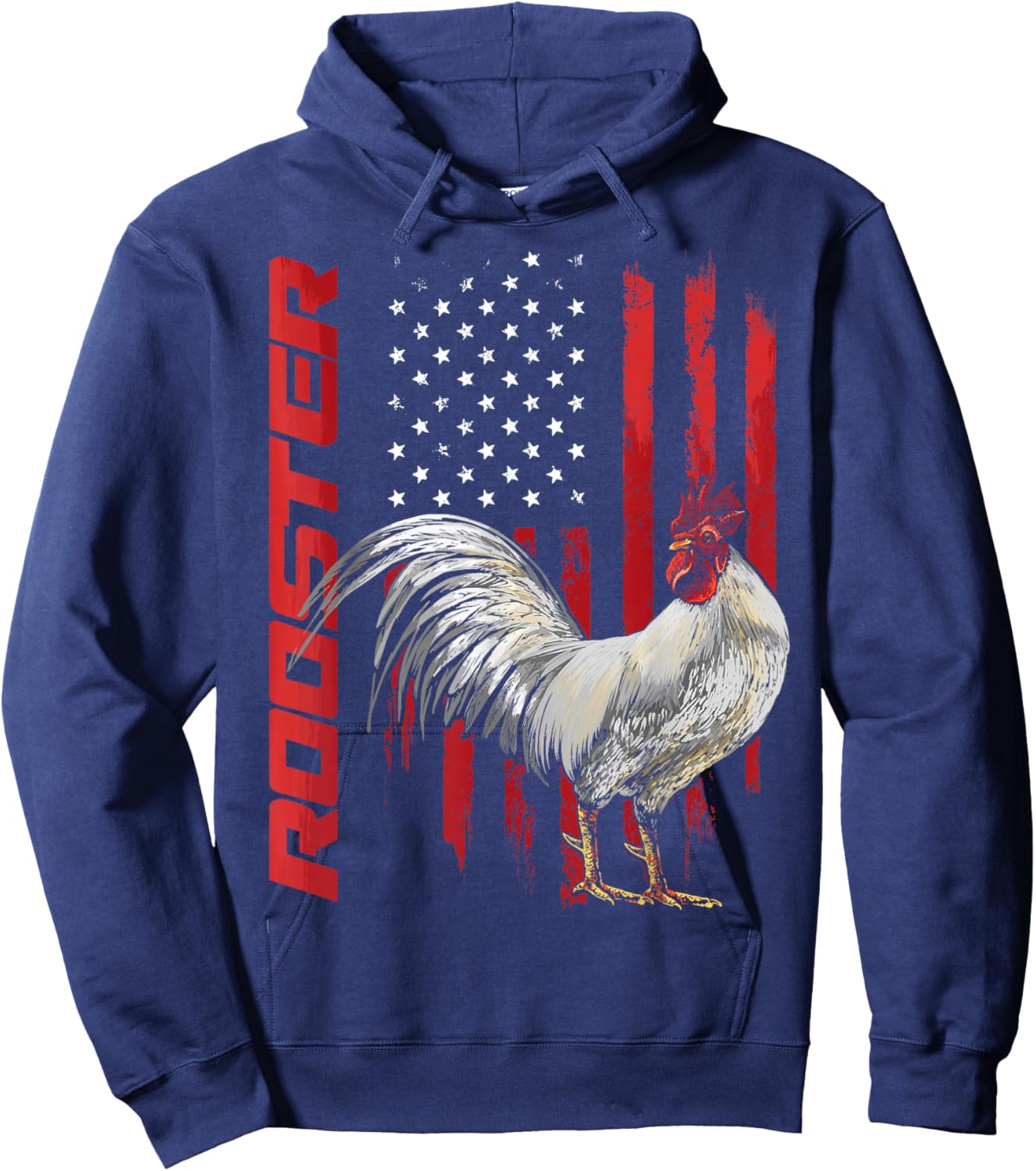 Rooster Chicken American Flag USA Fighting Cock Hoodie - Hoodie | Navy