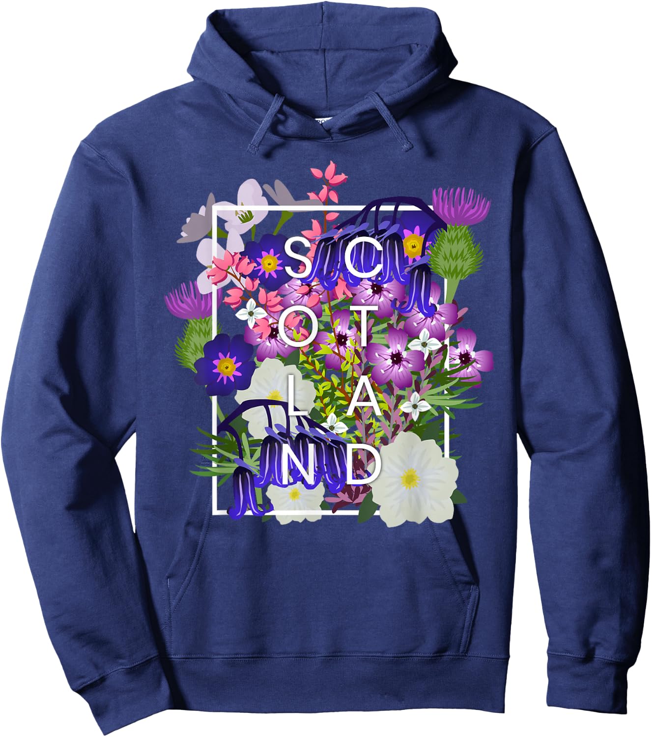 Flowers of Scotland Word Art - Scottish Pride Hoodie - Hoodie | Navy