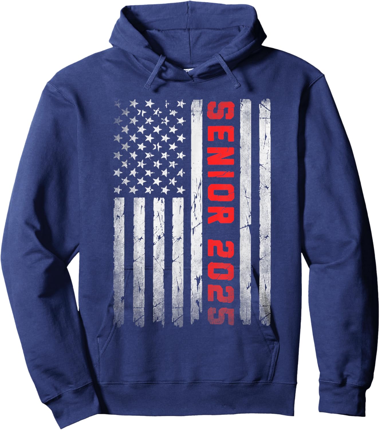 Senior 2025 Patriotic American Flag Graduation Class of 2025 Women Kids Men Hoodie - Hoodie | Navy
