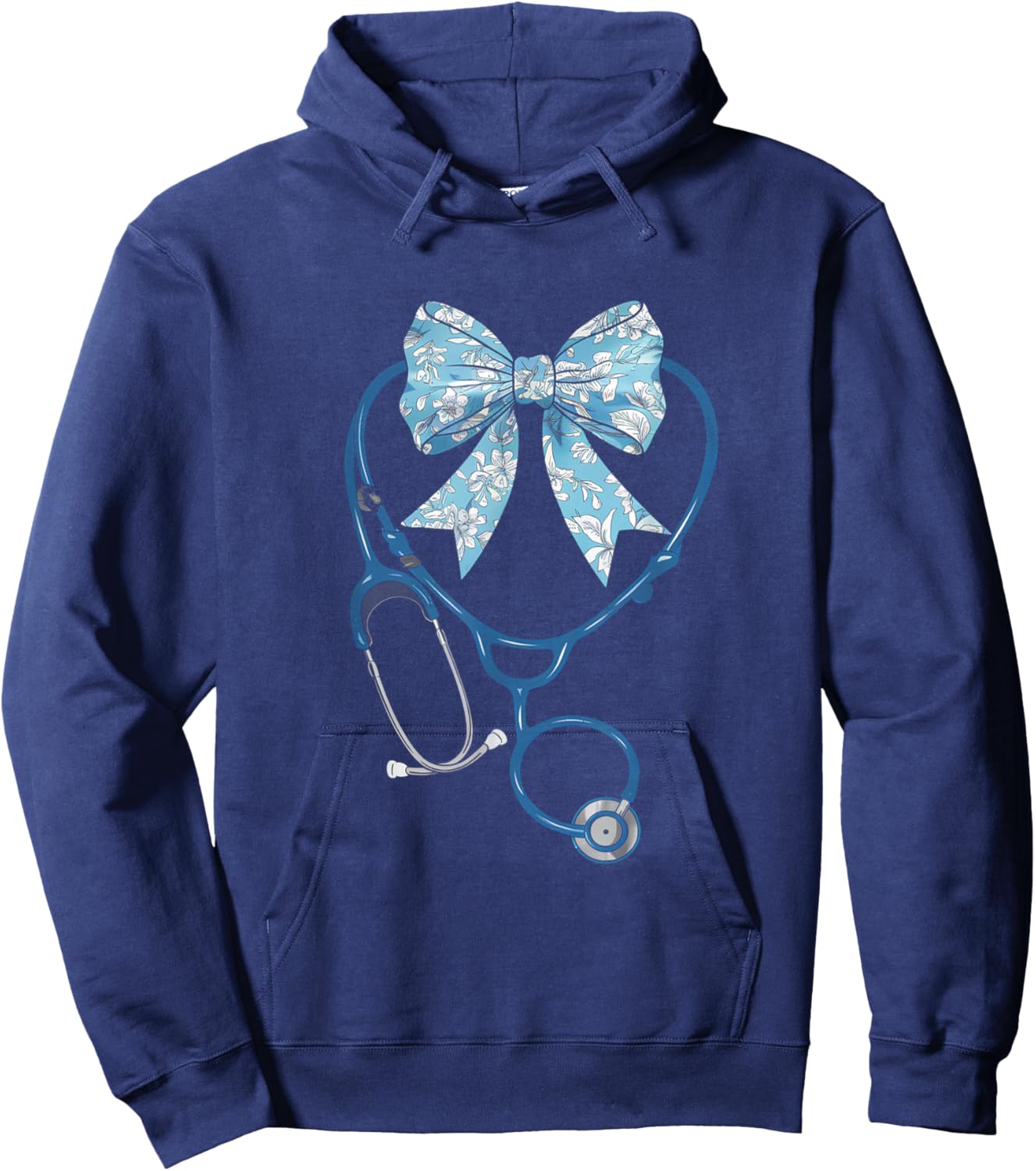Toile Nurse Bow Blue Coquette Nurse Stethoscope Bow Hoodie - Hoodie | Navy