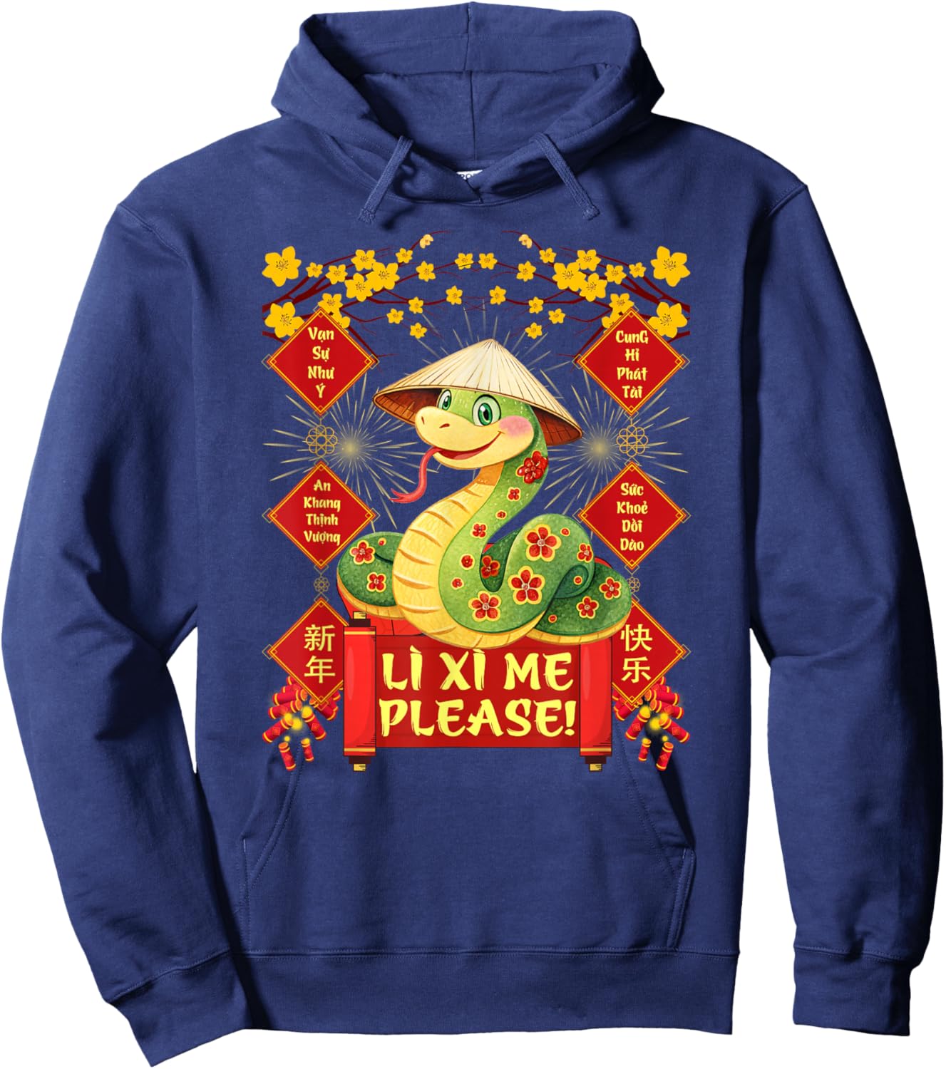 Li Xi Me Please Happy Tet Chuc Mung Nam Moi 2025 Adults Kids Black Small Hoodie - Hoodie | Navy