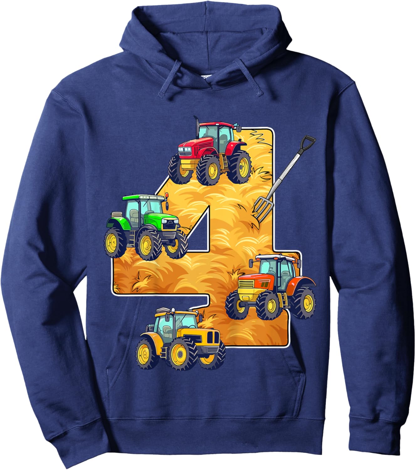 Kids I'm This Many Tractors Old 4th Birthday 4 Year Old Tractor Hoodie - Hoodie | Navy