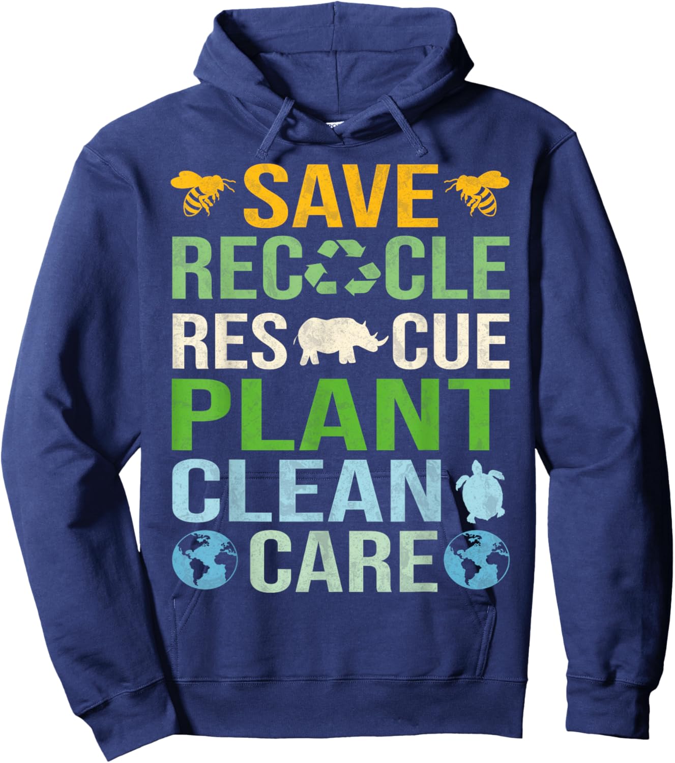 Save Bees Rescue Animals Recycle Plastics Fun Earth Day Hoodie - Hoodie | Navy