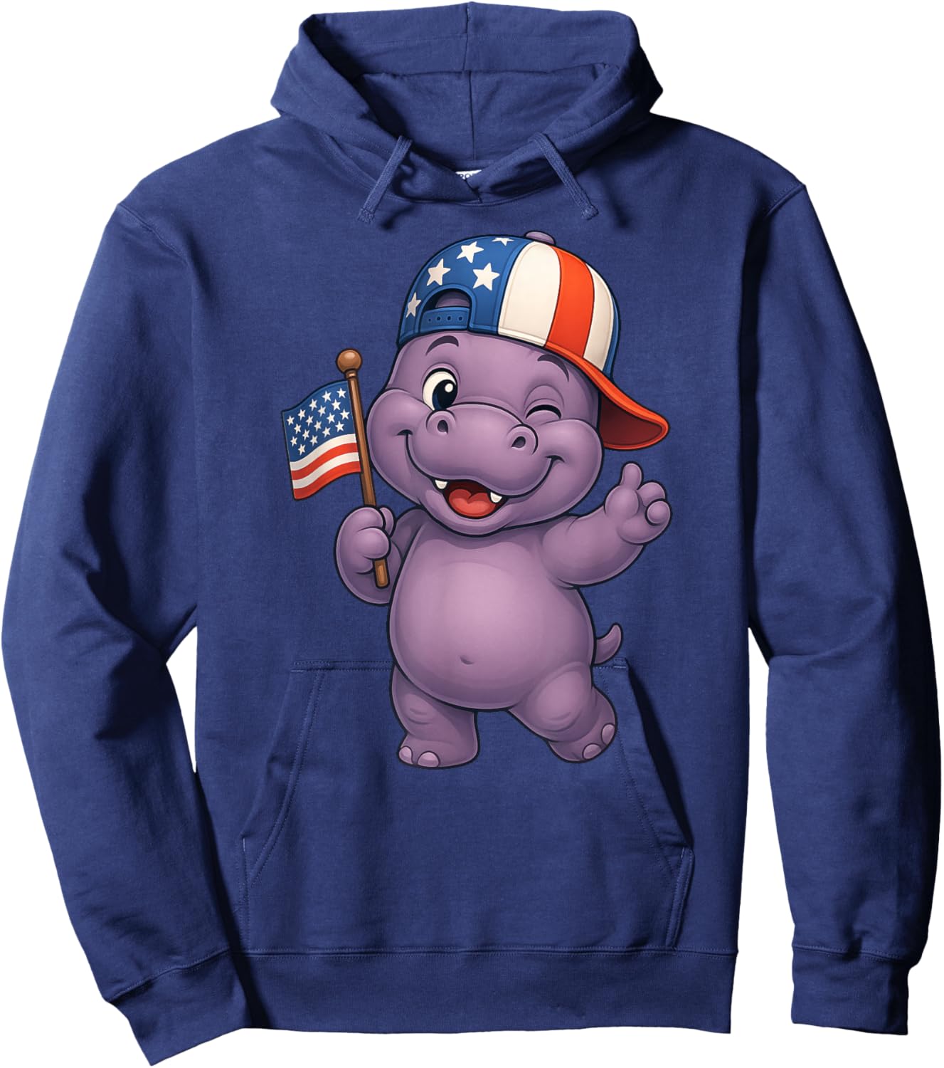 Hippo USA Flag 4th July Independence Day Boys Girls Kids Hoodie - Hoodie | Navy