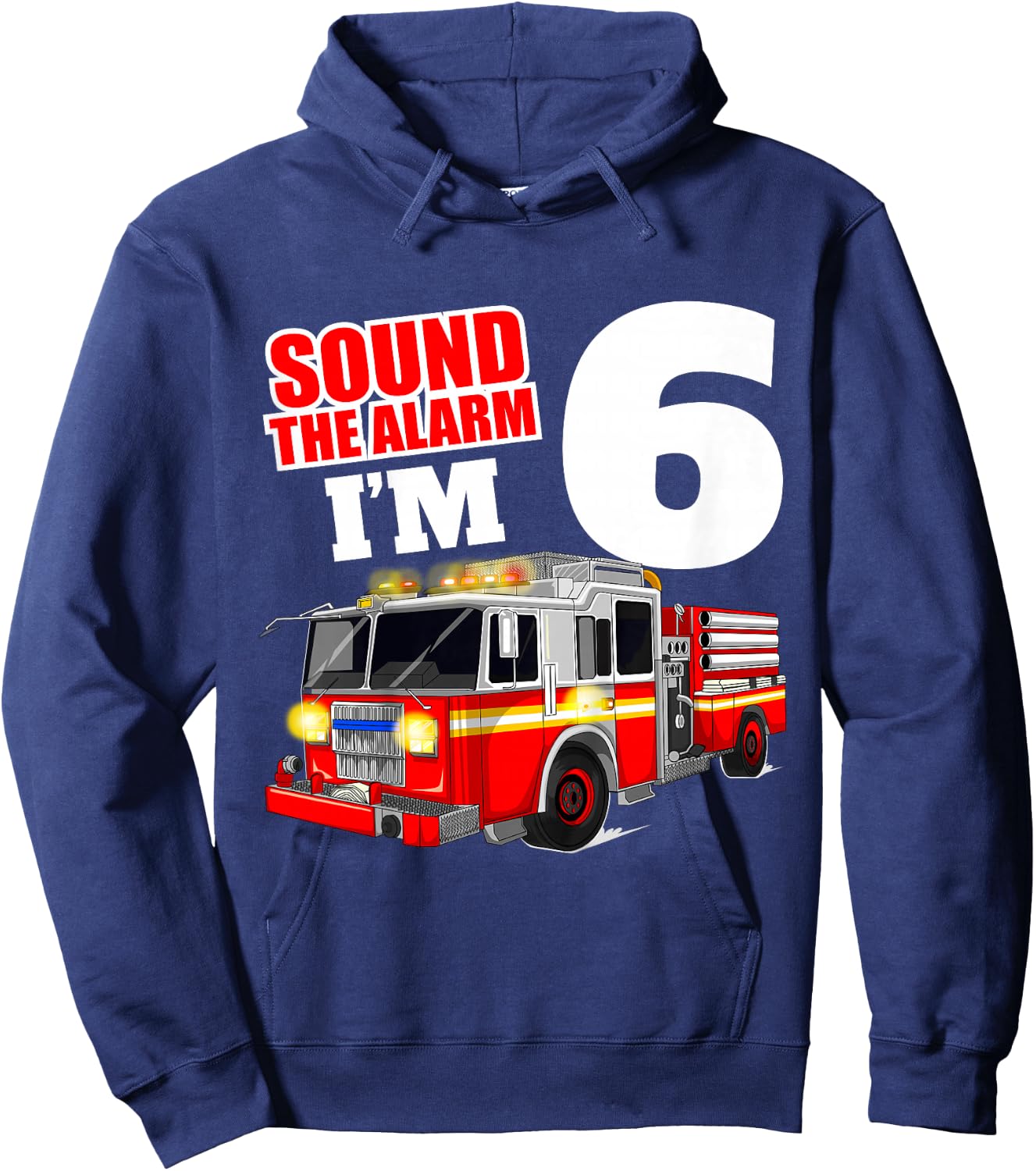 Kids Fire Truck 6th Birthday Boy Firefighter Six 6 Year Old Hoodie - Hoodie | Navy