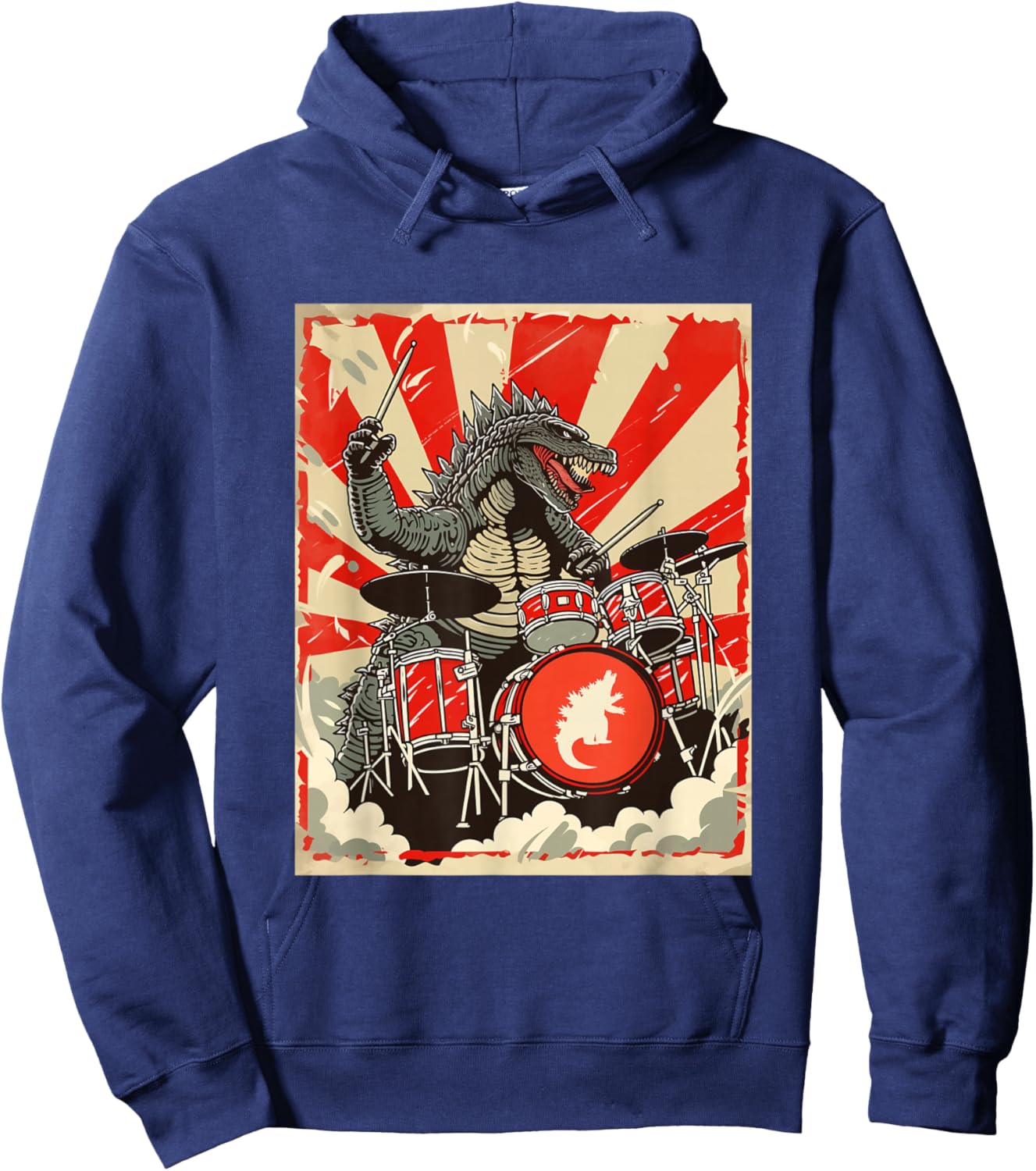 Japanese Monster Kaiju Smashing Drums Music Hoodie - Hoodie | Navy