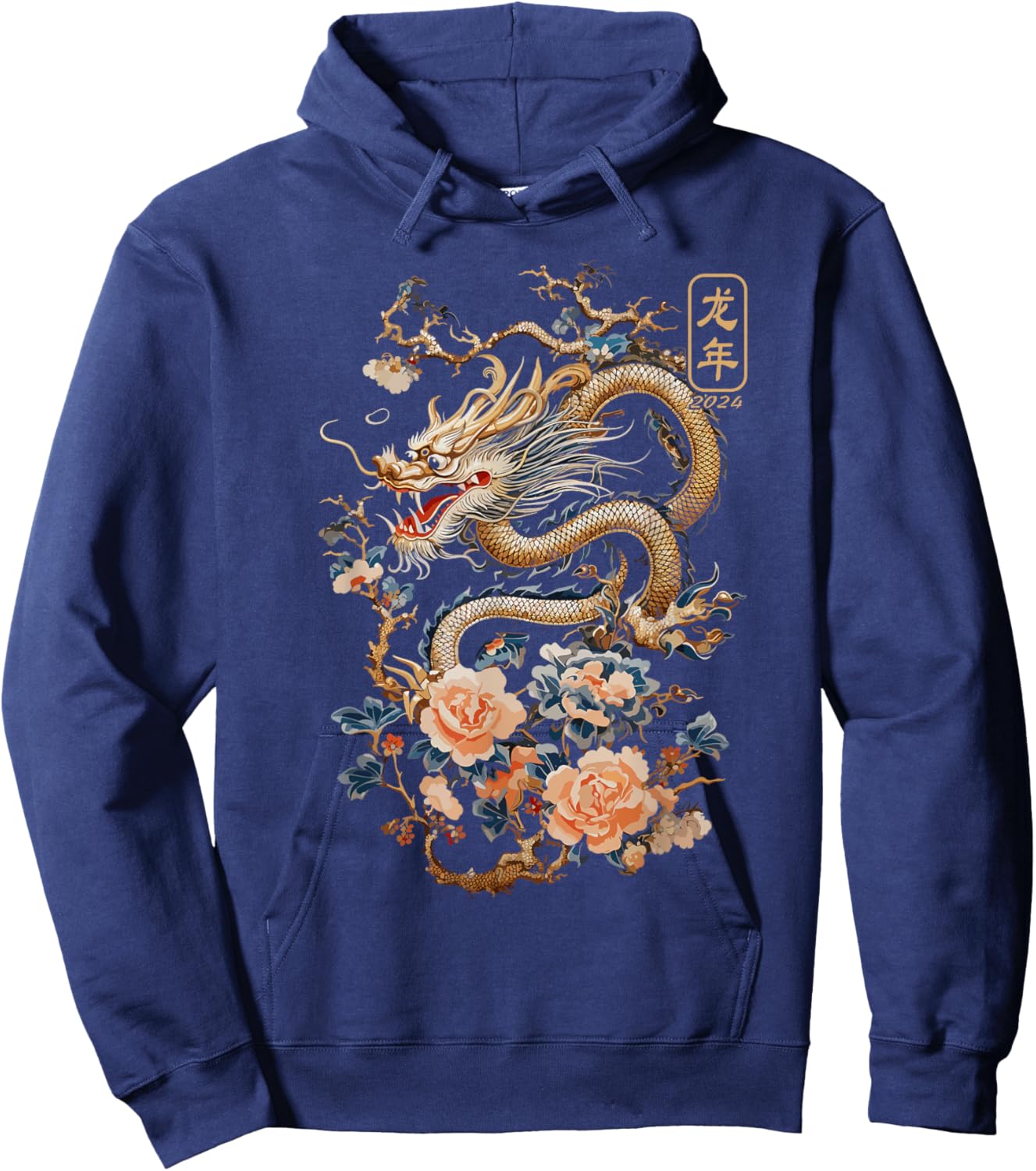 Year Of The Dragon 2024 Vintage Chinese Art Women, Men Hoodie - Hoodie | Navy
