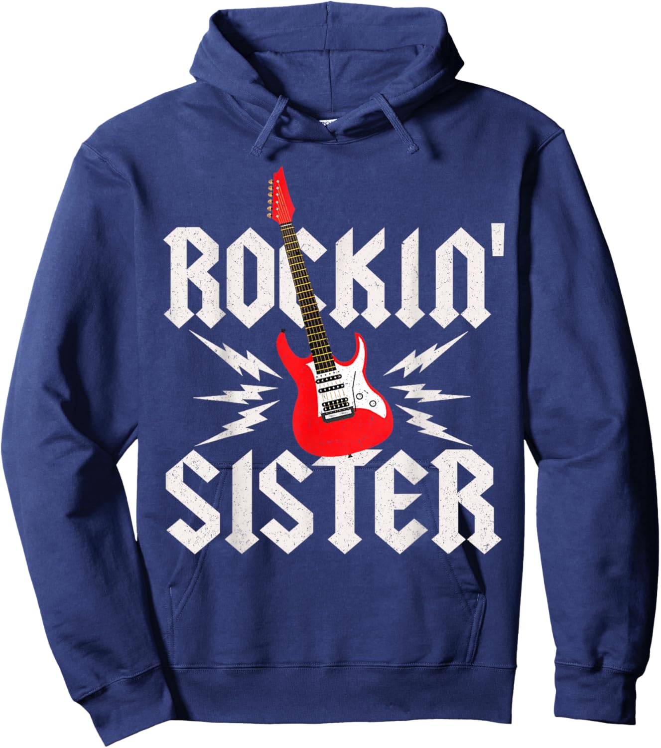 Sister Rockin One Birthday Family Matching Rock Guitar Hoodie - Hoodie | Navy