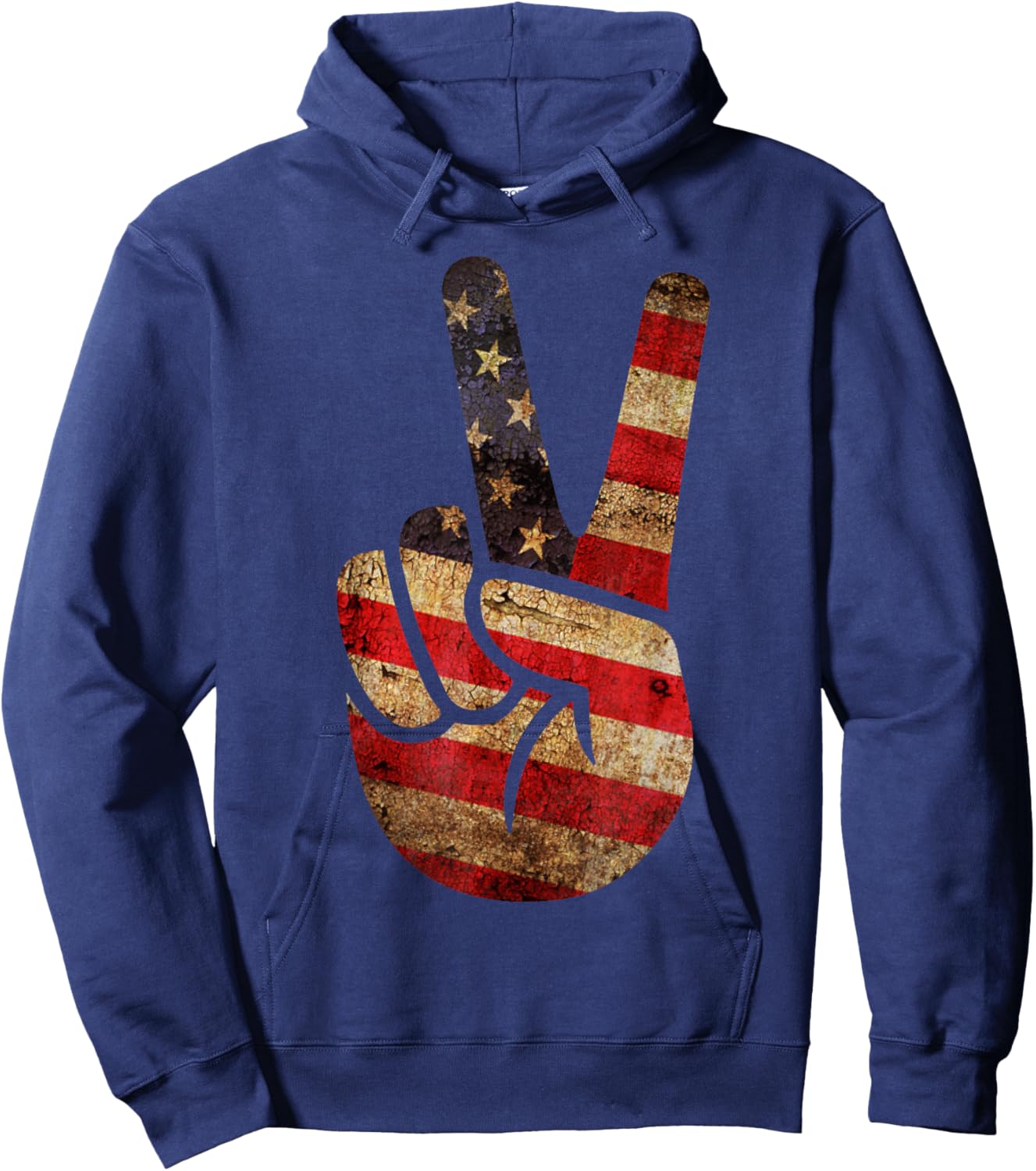 Vintage US American Flag Peace Sign Hand 4th of July Hoodie - Hoodie | Navy