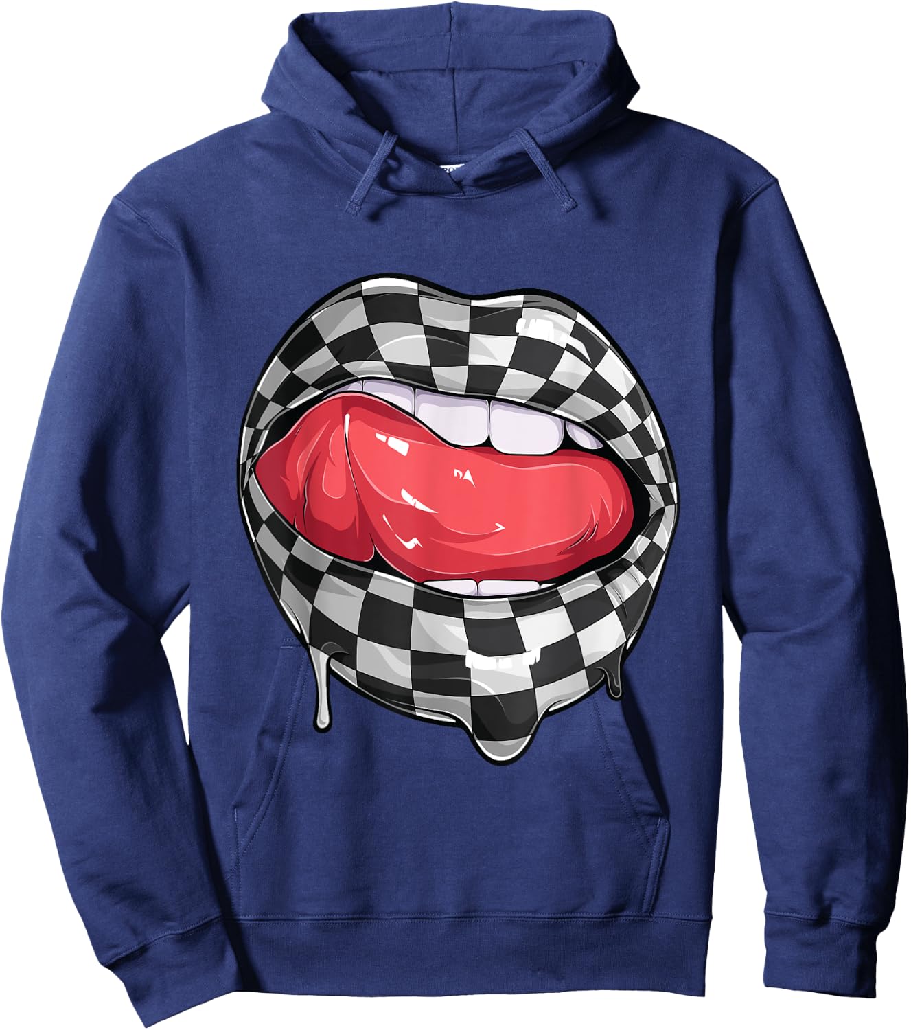 Funny Checkered Black White Lip Racer Race racing car Women Hoodie - Hoodie | Navy