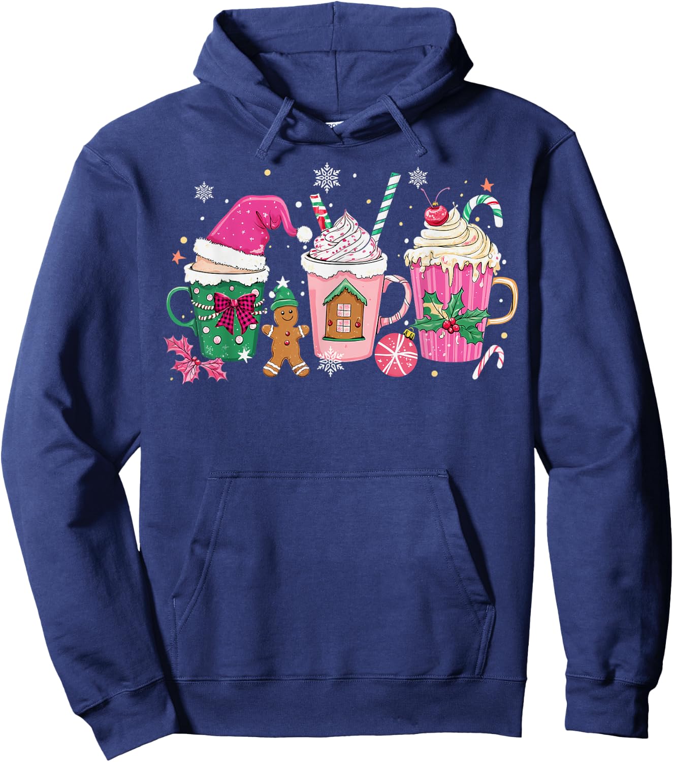 Coffee Christmas Gingerbread Pink Women Latte Cozy Winter Hoodie - Hoodie | Navy