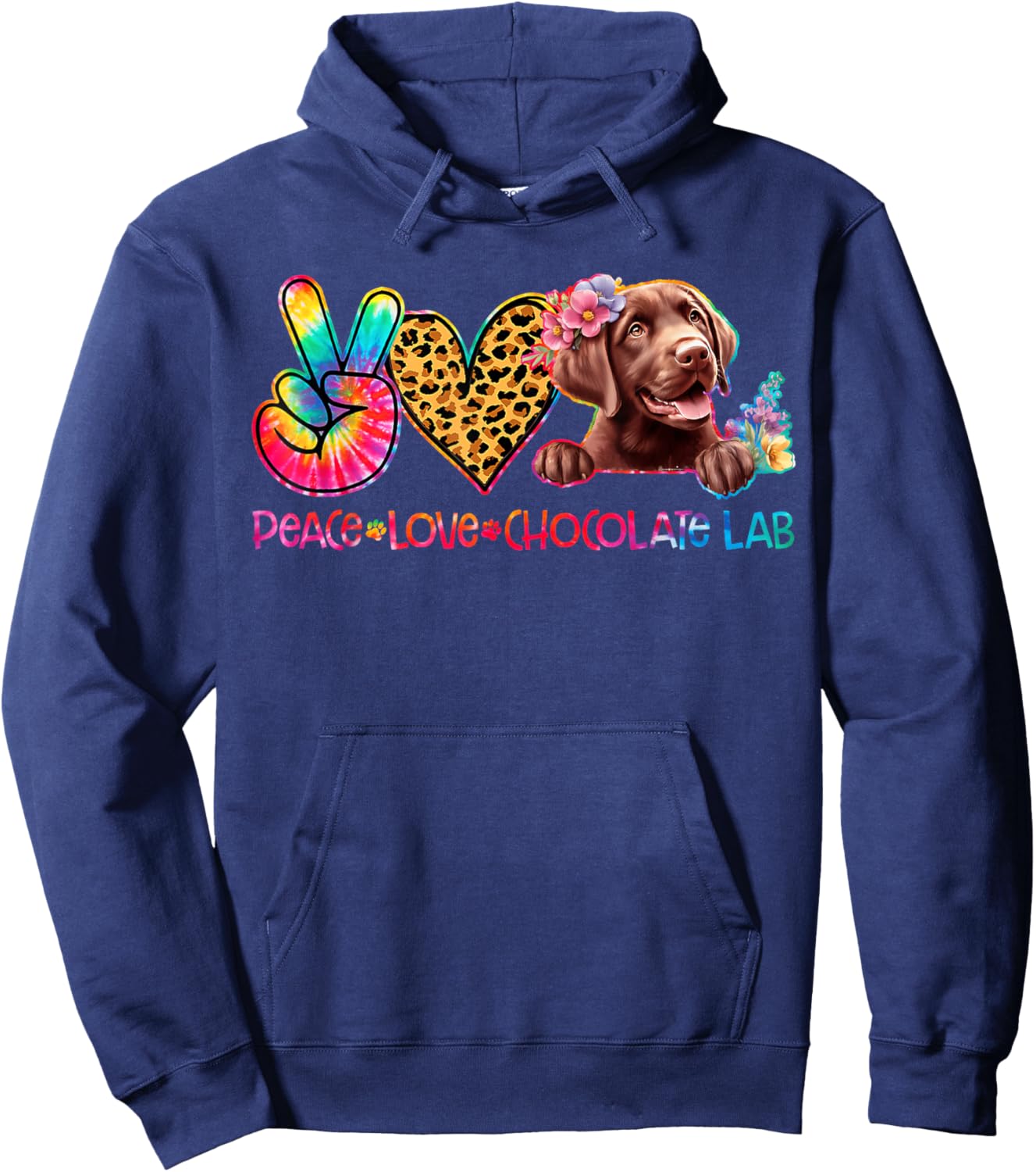 Peace Love Chocolate Lab Tie Dye Dog Lover Women Kids Hoodie - Hoodie | Navy