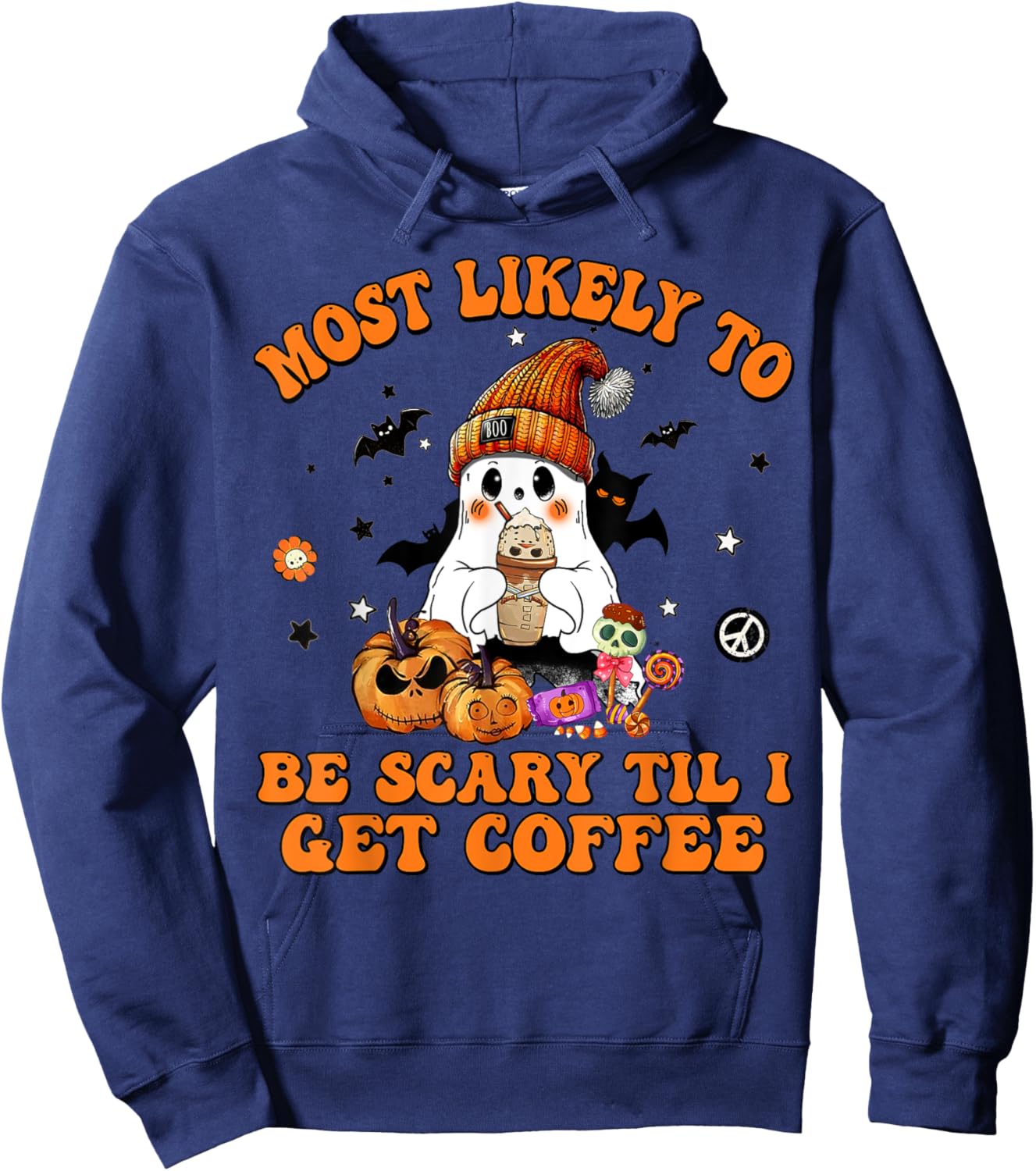 Most Likely To Halloween Be Scary Til I Get Coffee Hoodie - Hoodie | Navy