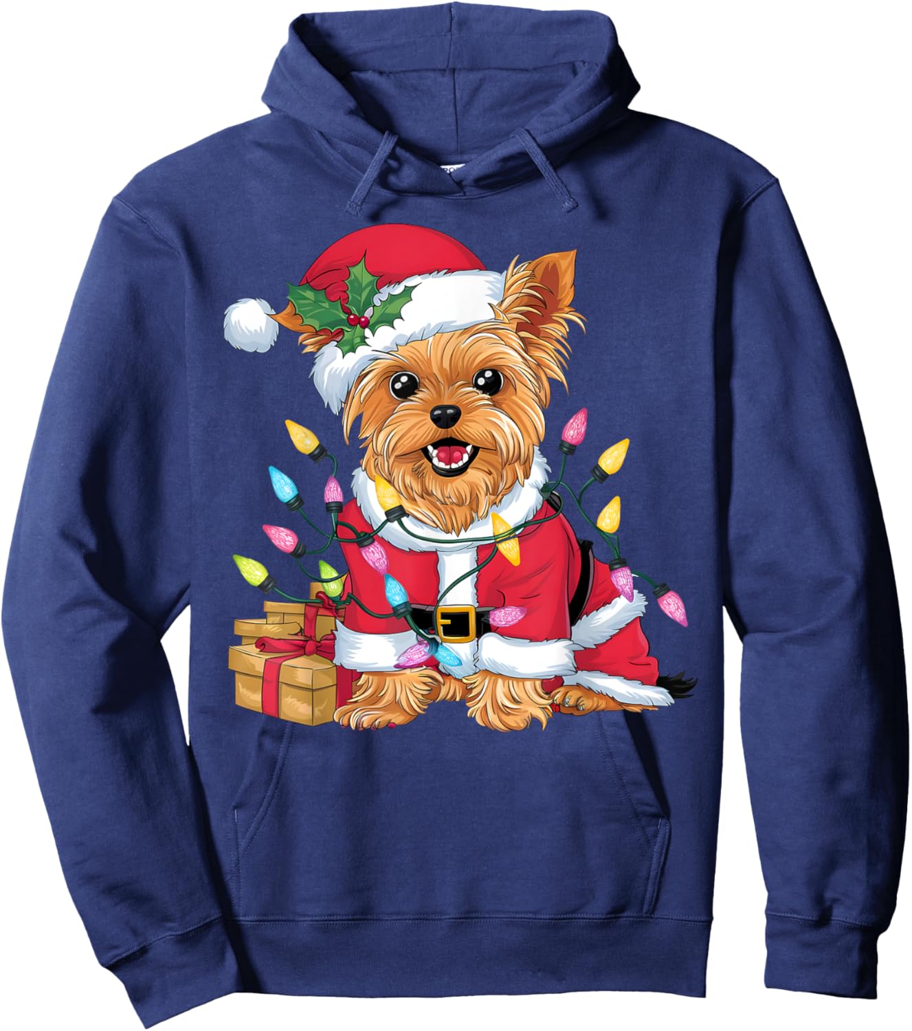 Family Xmas Lighting Santa Yorkie Dog Christmas Hoodie - Hoodie | Navy