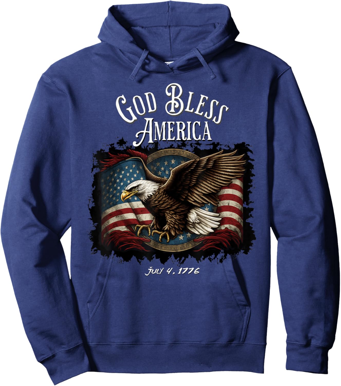 God Bless America Flying Eagle American Flag July 4, 1776 Women Kids Men Hoodie - Hoodie | Navy